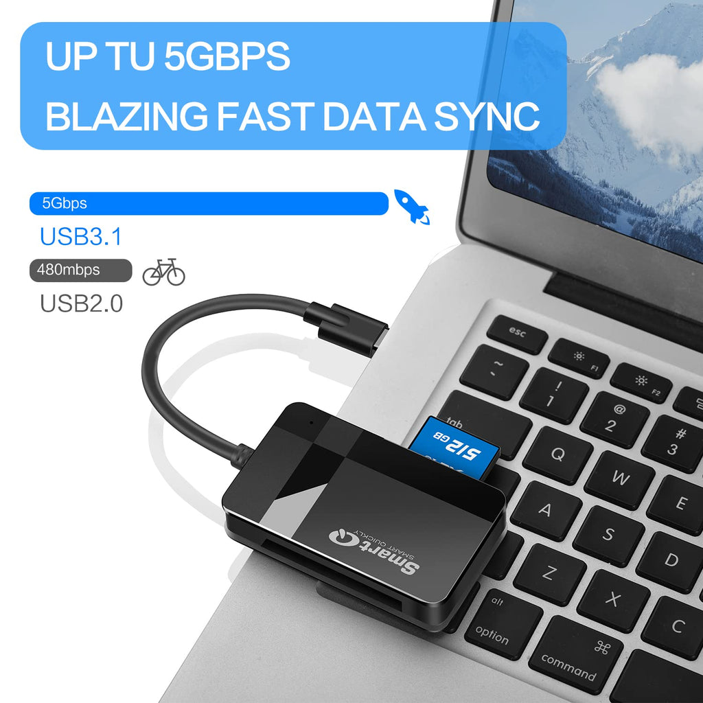 SmartQ C368 USB 3.0 Card Reader - Plug & Play, Compatible with Apple & Windows, Supports SD, Micro SD, MS, CF Cards
