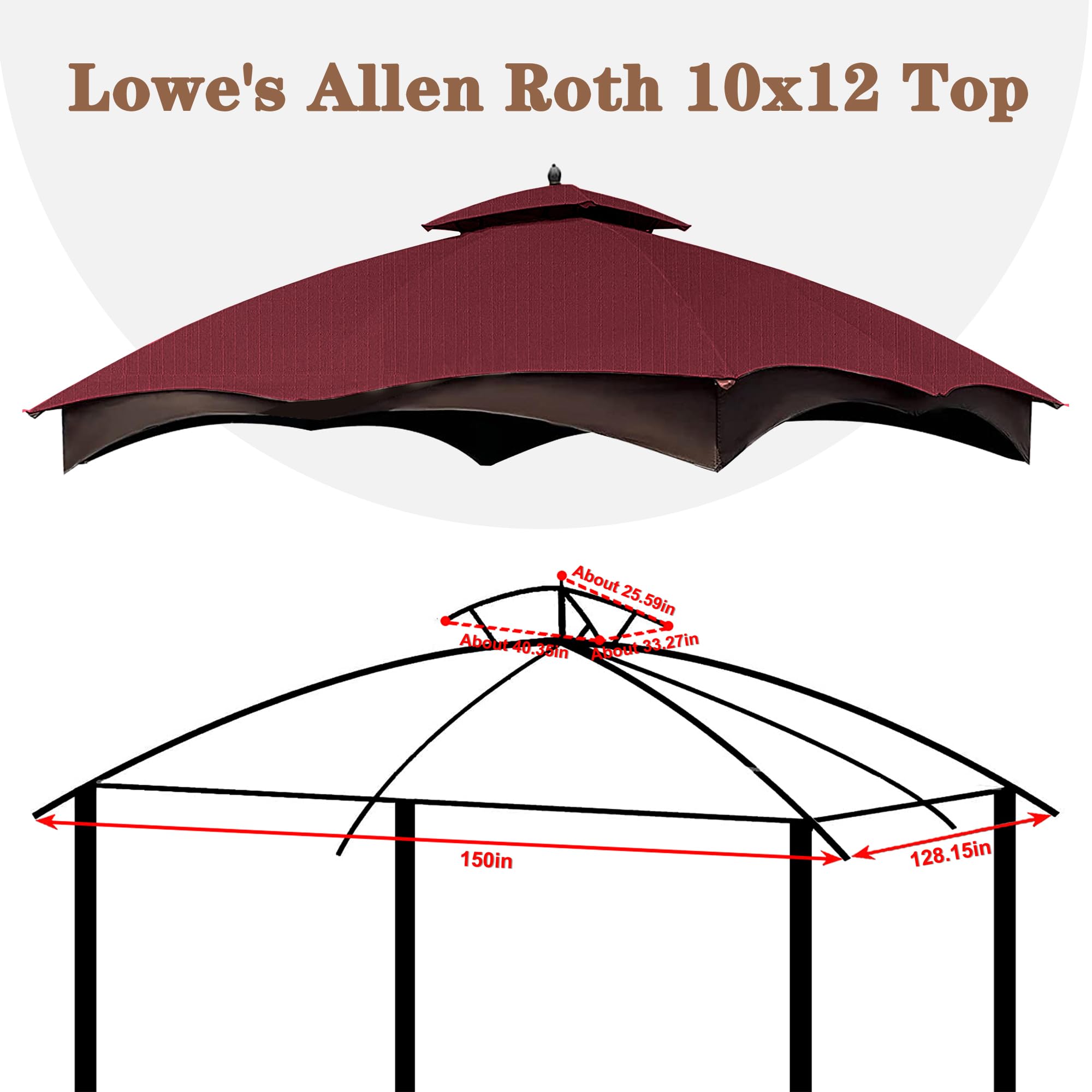 SCOCANOPY Replacement Top Compatible with The Lowe's Gazebo Model #GF-12S004B-1 / GF-12S004BTO (Grey Ripstop)