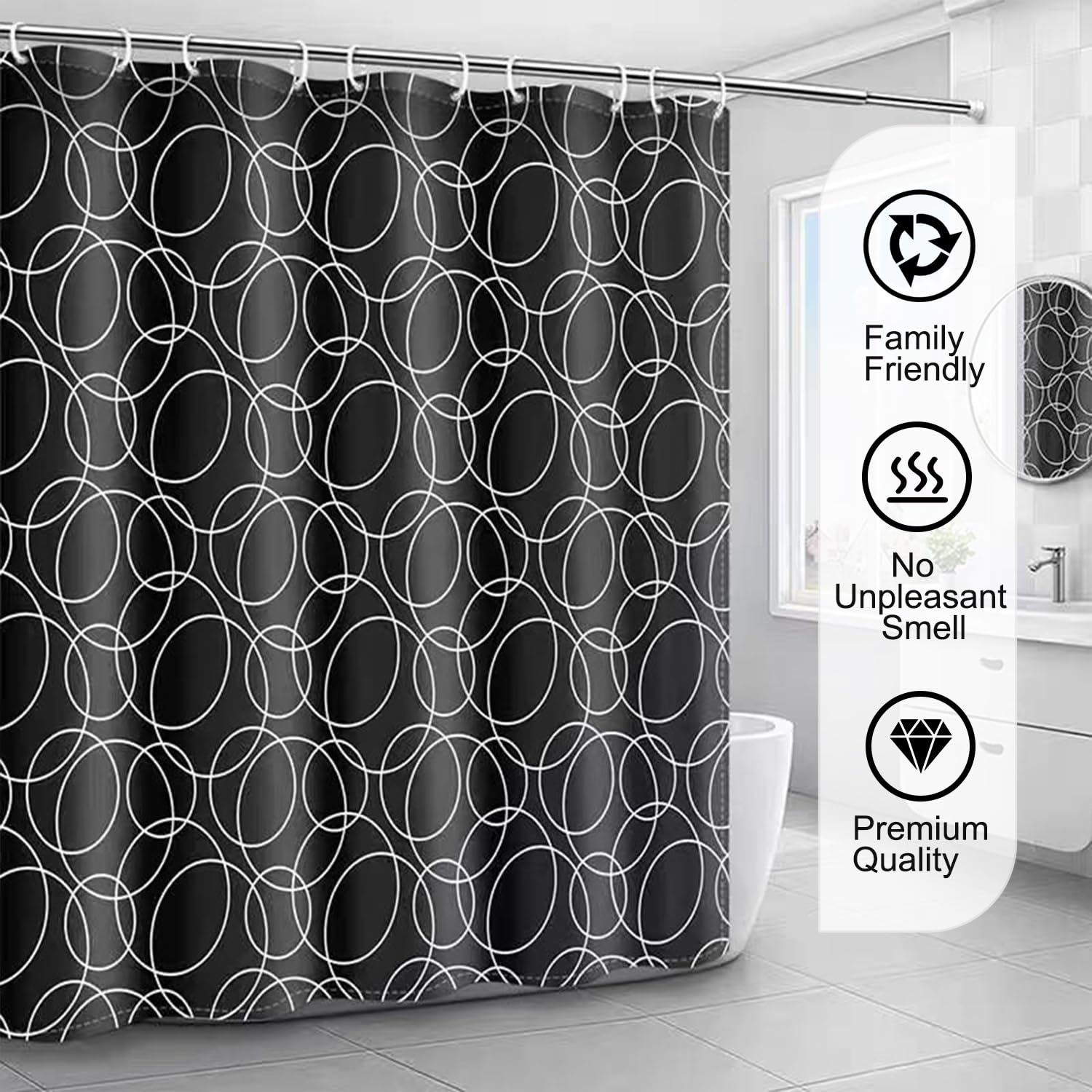 LLSCL Fabric Shower Curtain Liner with Magnets, Waterproof Hotel Quality, 72 x 72 Machine Washable