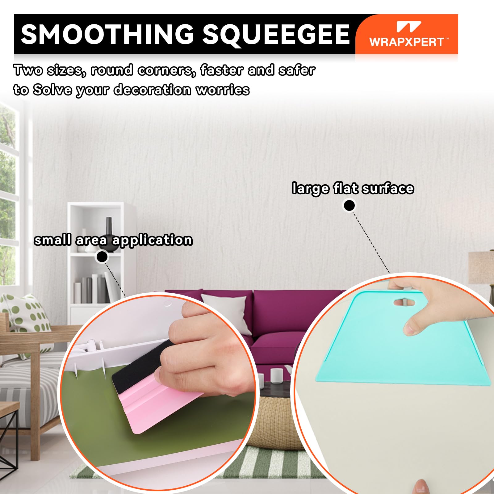 WRAPXPERT Wallpaper Tools, Smoothing Tool Kit for Peel and Stick Wallpaper/Contact Paper/Vinyl Backsplash Applying, with Squeegee Smoother, Seam Roller, Razor Scraper, Knife and Blades