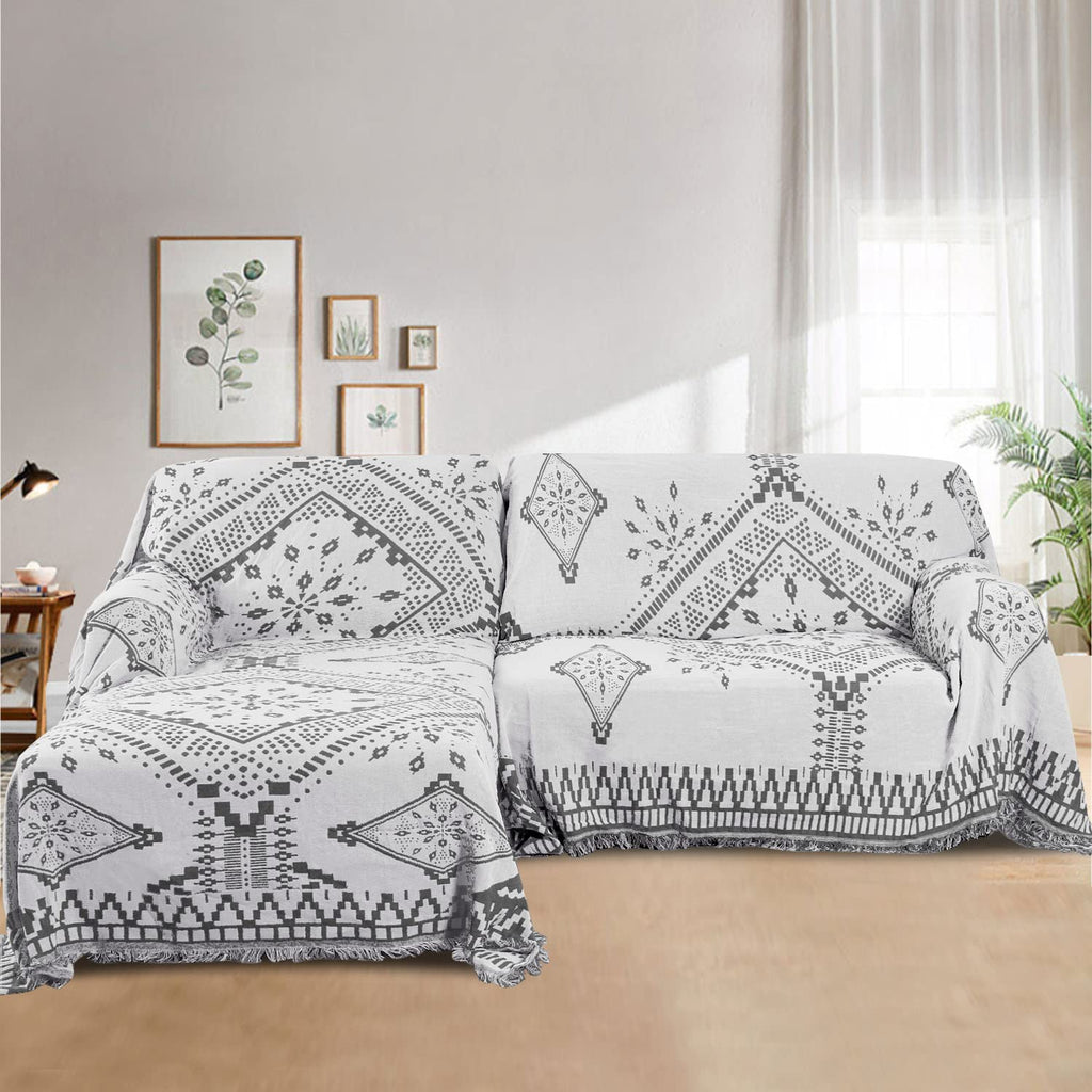 H.VERSAILTEX Cotton Sofa Covers Couch Cover Sofa Slipcover for Most Shape Sofas, Feature Thick Woven Jacquard Seamless with Tassels, Multi-Use Decorative for Couch (Medium: 71" x 91", Green)