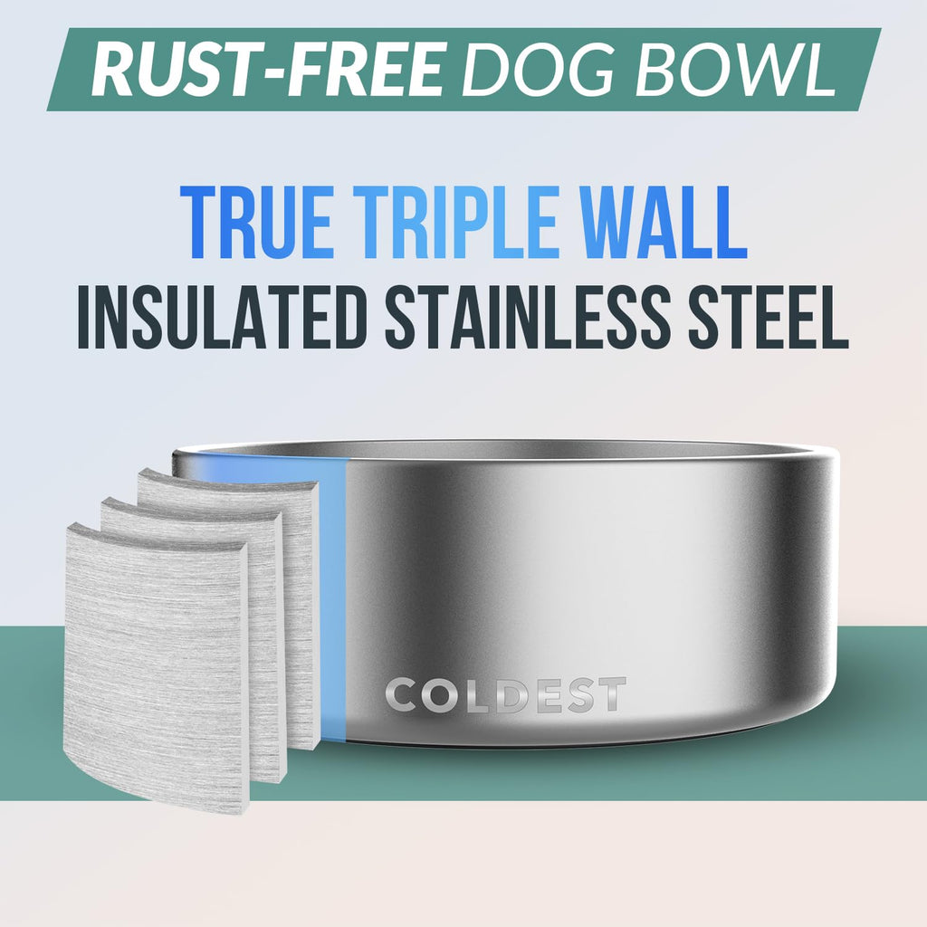 Coldest Dog Bowl - Anti Rust Metal, Non Slip, 3 Layers Insulated Stainless Steel Dog Bowls - Spill Proof & Heavy Duty - Water Bowl for Dogs, Cats & Pets, Dish Washer Safe (21 oz, Mars Red Glitter)