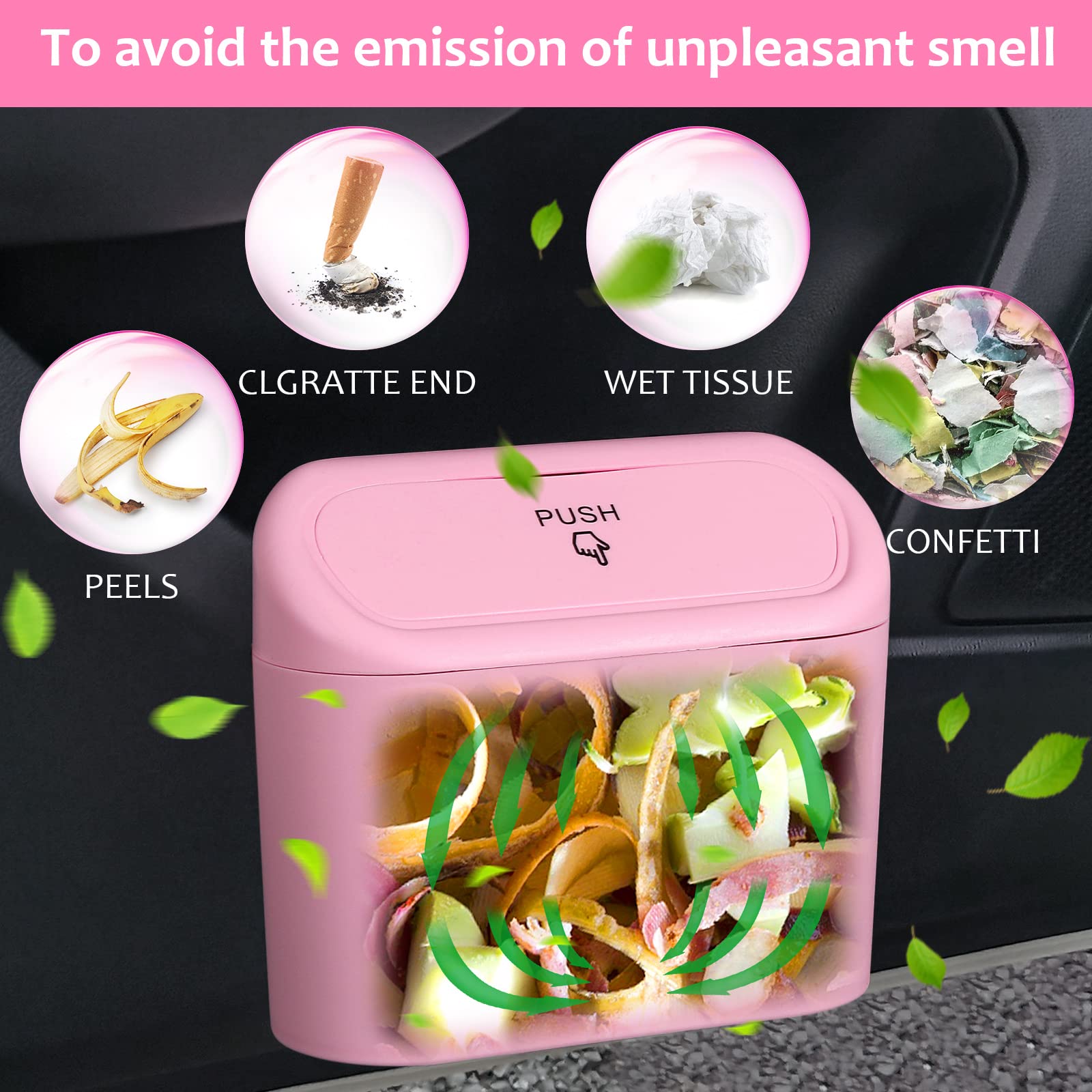 Accmor Car Trash Can with Lid, Mini Auto Dustbin Garbage Organizer with 30 Pcs Plastic Trash Bag, Automotive Garbage Container Bin for Vehicle, Home, Office