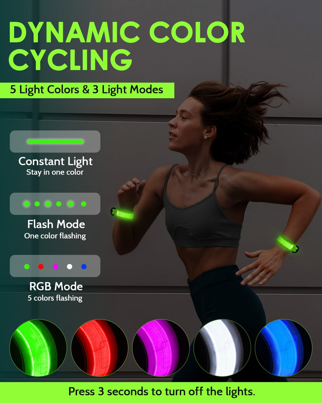 Fitense Rechargeable LED Armband 2-Pack, High Visibility Running Gear for Night Safety, 5 Colors & 3 Modes Light Up Wristbands for Night Walking, Cycling, Running Gift for Women Men Kids，White