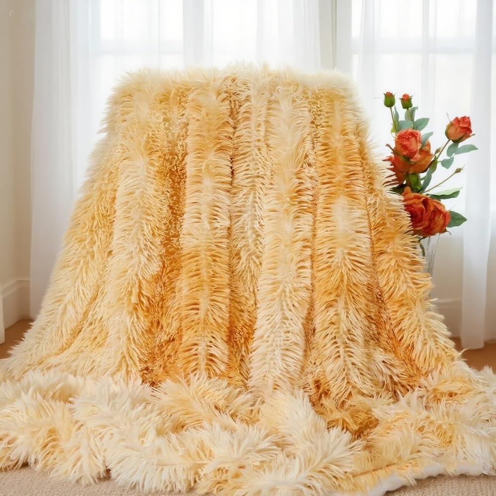 Plush Super Soft Blanket Bedding Sofa Cover Furry Fuzzy Fur Warm Throw Qulit Cozy Couch Blanket for Winter (51"x63", Black)