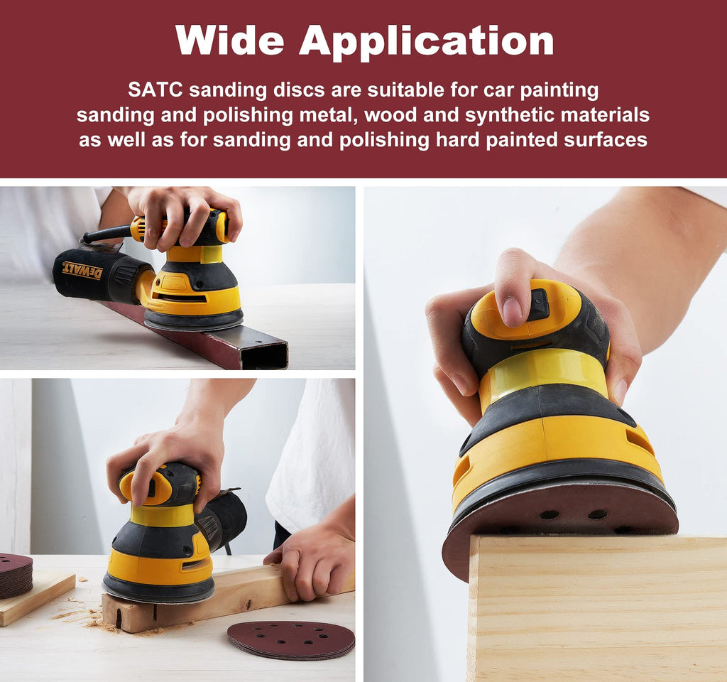 S SATC 72 PCS 5 Inch 8 Hole Hook and Loop Adhesive Sanding Discs Sandpaper for Random Orbital Sander 40 60 80 120 180 240 320 Grits