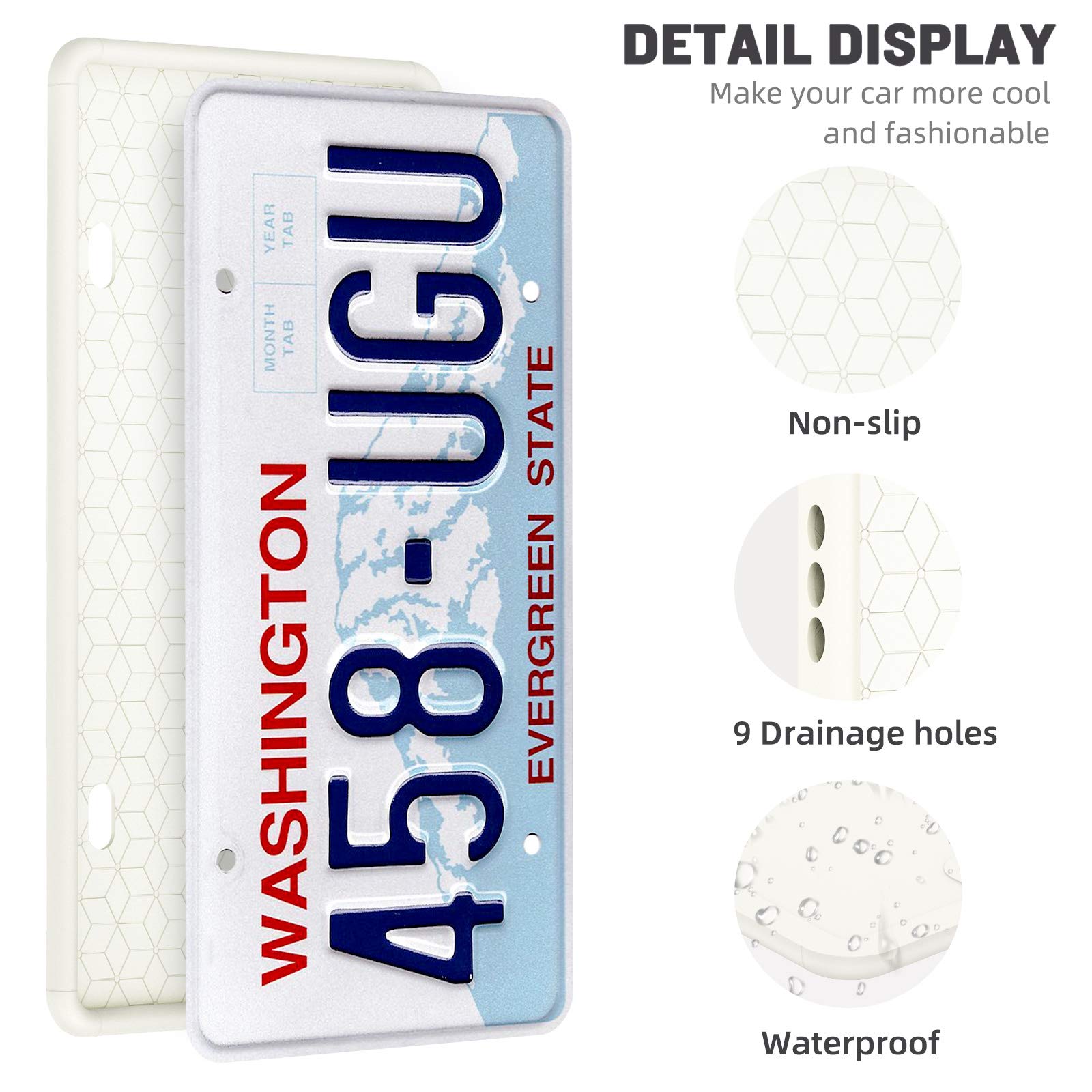 QiqaMole 2 Pack License Plate Frame Include 1 Silicone License Plate Frame and 1 Crystal License Plate Cover with Rhinestone Crystal Diamond Screw Set Car Bling License Plate Frame (Black + AB Color)