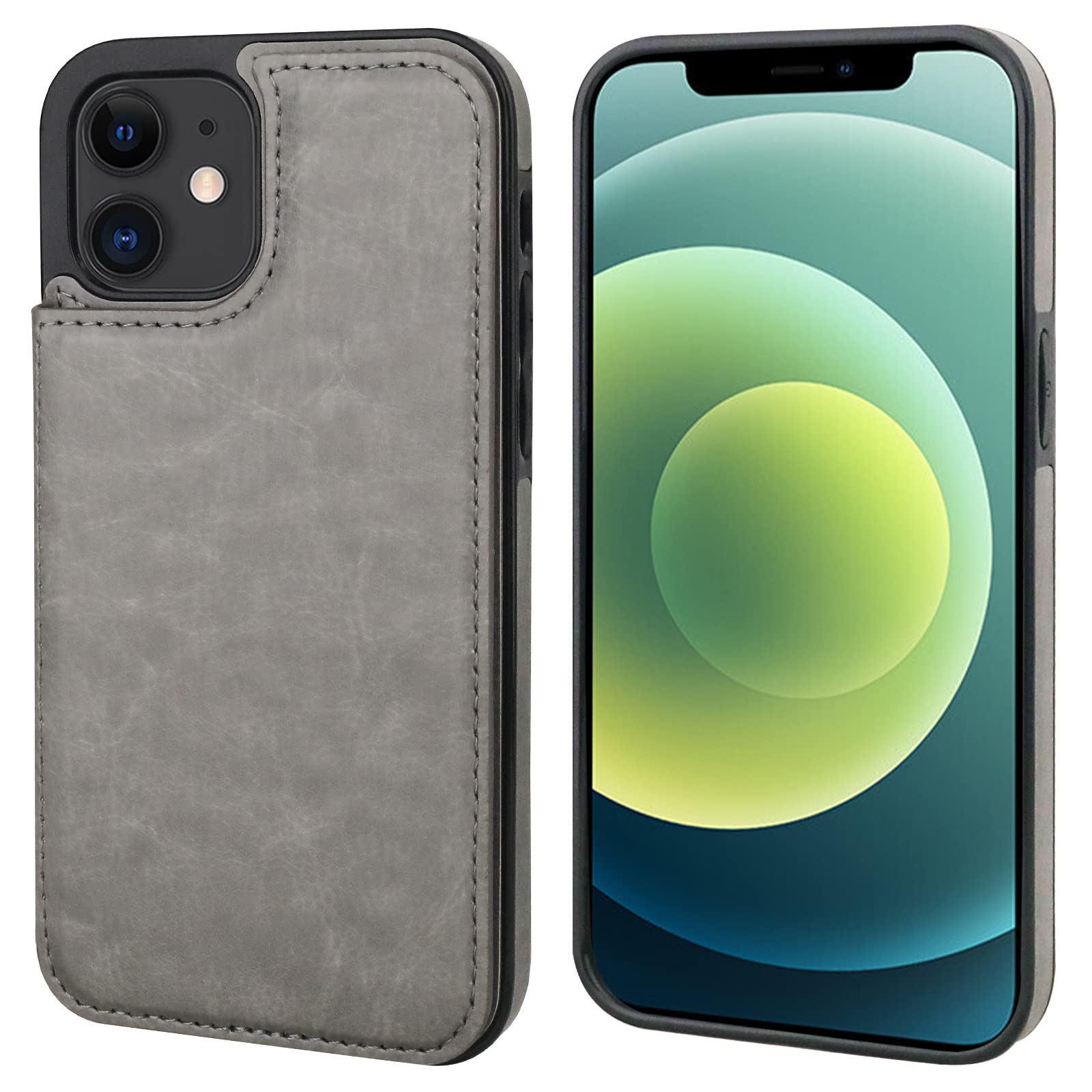ONETOP Compatible with iPhone 12 Compatible with iPhone 12 Pro Wallet Case with Card Holder, PU Leather Kickstand Card Slots Case, Double Magnetic Clasp Durable Shockproof Cover 6.1 Inch(Black)