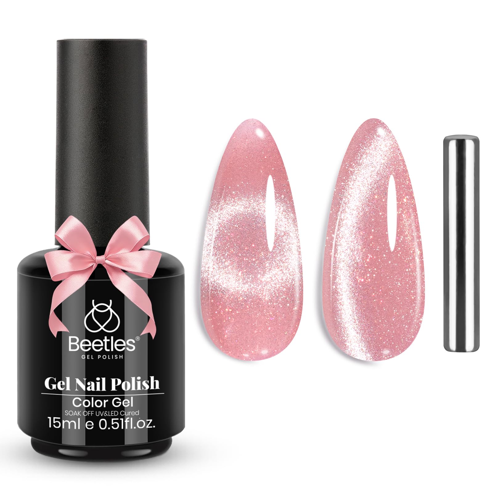 Beetles Star Cascade Silver Cat Eye Gel Nail Polish - 15ML Christmas Silver Glitter Cat Eye Gel Polish with Magnet Soak Off UV Velvet Nail Polish Salon DIY Manicure Winter Gift for Women