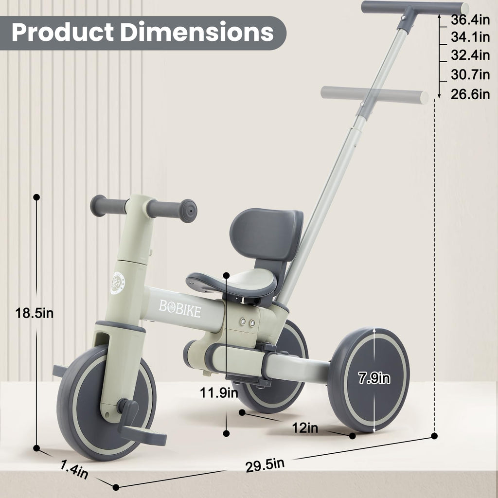 Toddler Bike with Push Handle,Tricycles for 1 to 3 Years Old, Toddler Tricycle with Push Handle for Boy Girl, Baby Balance Bike with Adjustable Seat Height and Removable Pedal (Black)