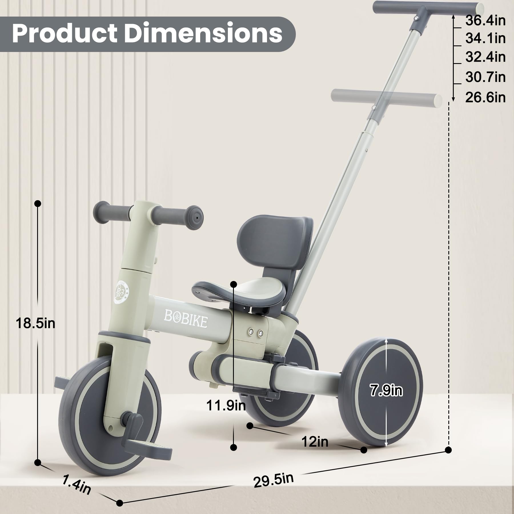 Toddler Bike with Push Handle,Tricycles for 1 to 3 Years Old, Toddler Tricycle with Push Handle for Boy Girl, Baby Balance Bike with Adjustable Seat Height and Removable Pedal (Black)