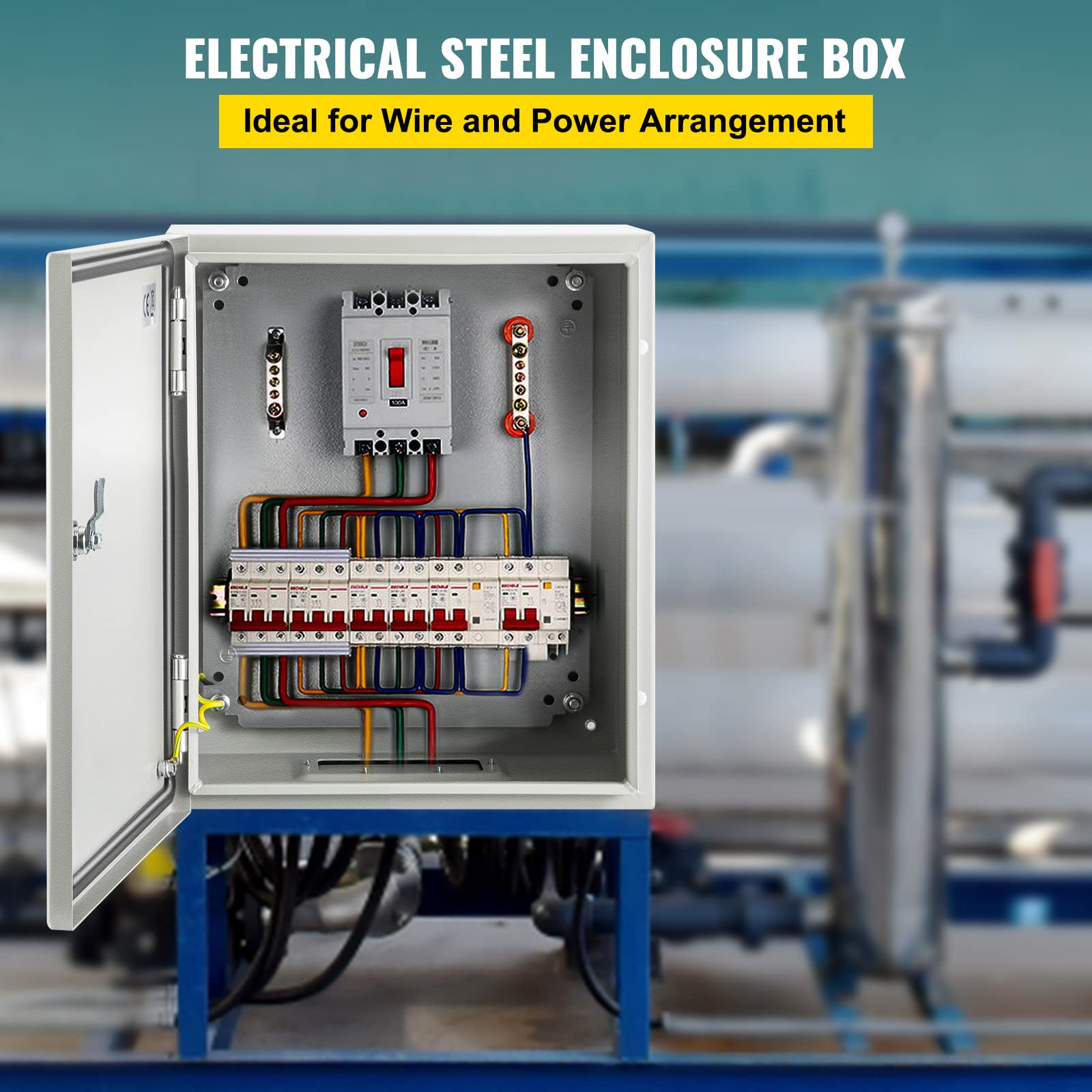 VEVOR NEMA Steel Enclosure, 8" x 8" x 6" NEMA 4X Steel Electrical Box, IP66 Waterproof & Dustproof, Outdoor/Indoor Electrical Junction Box, with Mounting Plate