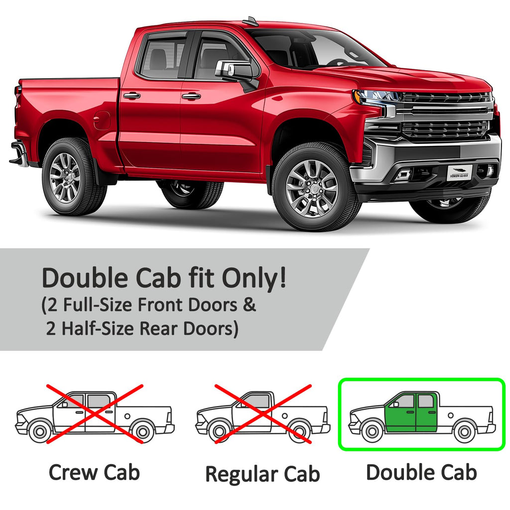 Voron Glass in-Channel Extra Durable Rain Guards for Trucks Chevrolet (Chevy) Silverado/GMC Sierra 2014-2018 Crew Cab, Window Deflectors, Vent Window Visors, 4 Pieces - 220009