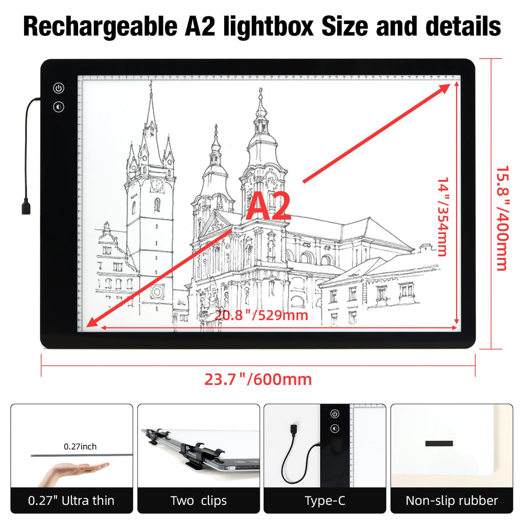 Zocelight A1(35.4''x 23.6'') Large Rechargeable Light Pad for Diamond Painting,6 Levels & Stepless Dimming Light Box for Tracing,3-Color Modes Light Board,Built-in 6000mAh Battery Light Table for Art