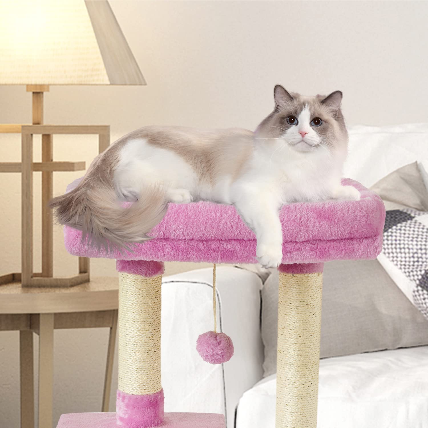 FISH&NAP Cute Cat Tree Kitten Cat Tower for Indoor Cat Condo Sisal Scratching Posts with Jump Platform Cat Furniture Activity Center Play House Beige