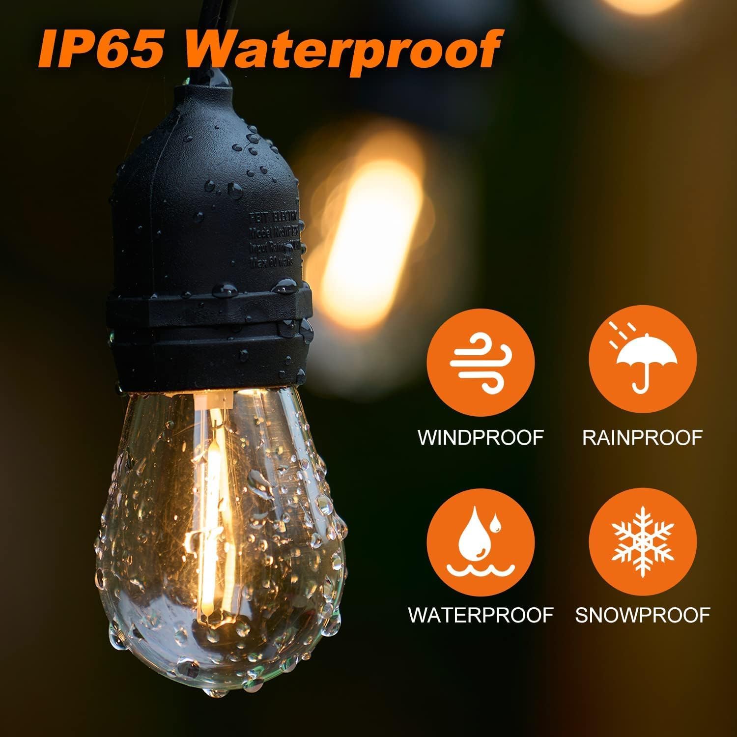 48 Pack S14 LED Bulbs for Outdoor String Lights, Replacement Waterproof Edison Bulb, 1W String Light Bulbs for Patio Backyard, Soft Warm White 2200K, Equivalent 11w Incandescent String Bulb, E26 Base