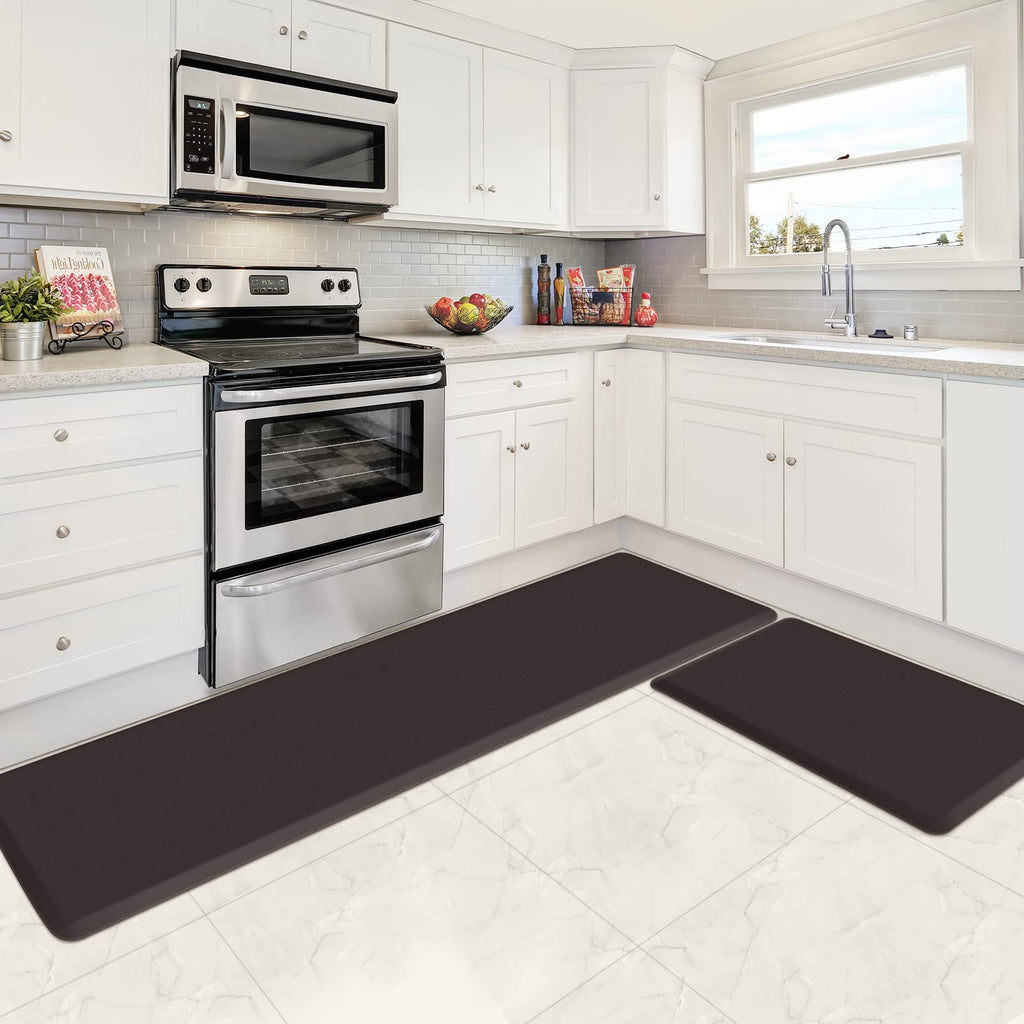 HappyTrends 2 PCS Kitchen Mat Cushioned Anti-Fatigue Floor Mat, Heavy Duty Ergonomic Comfort Foam Standing Mat, Waterproof Non-Slip Kitchen Rugs for Home, Office, Laundry,Black