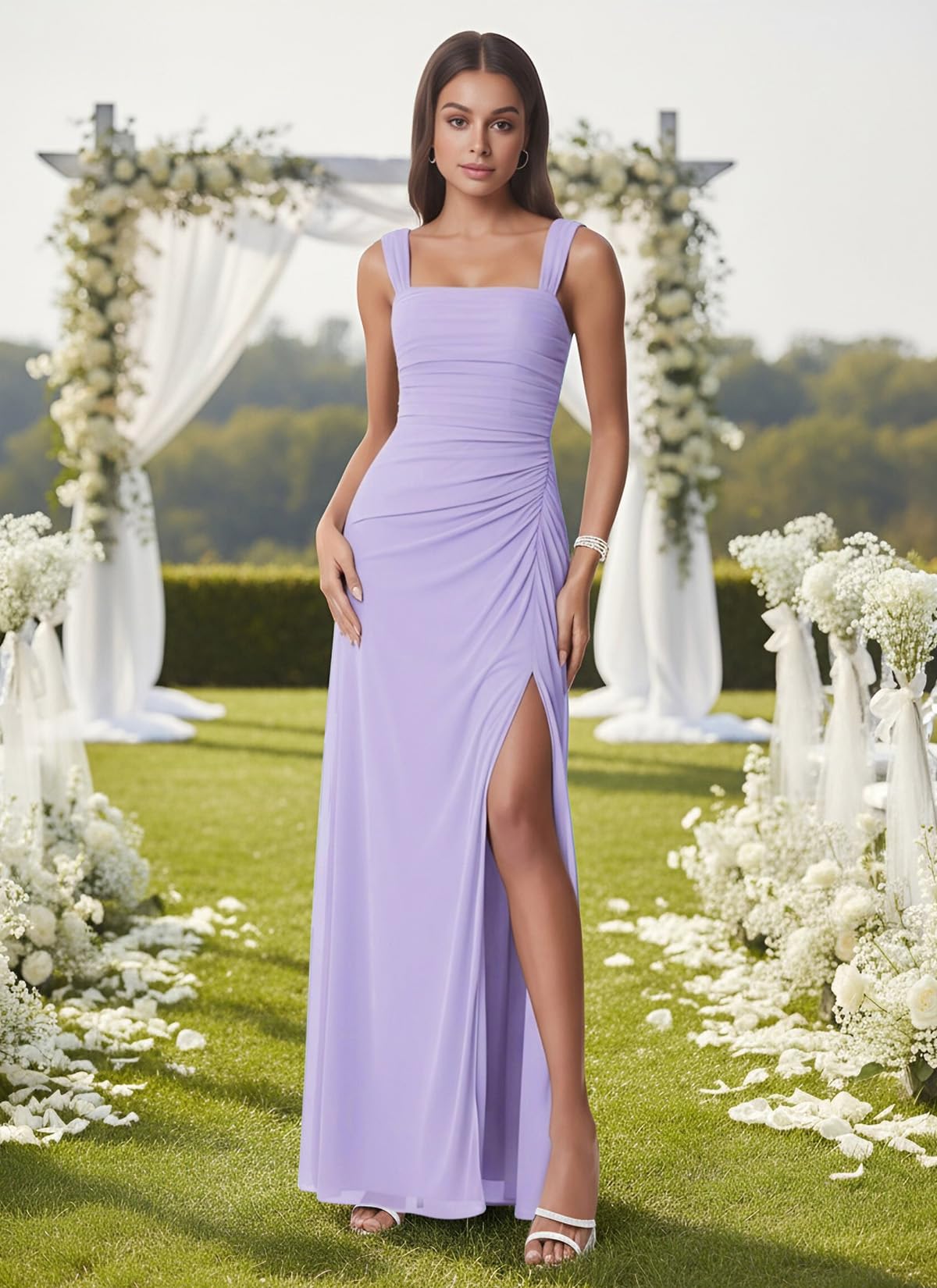 Women Sexy Mesh Tie Low Back Sleeveless Split Ruched Maxi Dress Party Cocktail Long Dress Wedding Guest Dresses