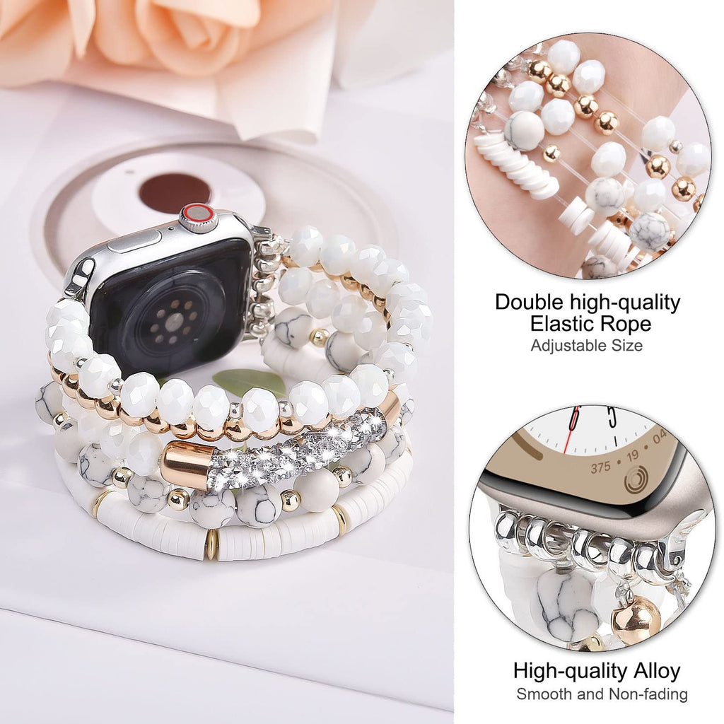 VISOOM Beaded Boho Bracelet Compatible for Apple Watch Band 40mm/38mm/41mm/42mm Series 11 10 9 8 7 SE Series 6/5/4 Women Fashion Cute Handmade Crystal Beads Stretchy Watch Strap for iWatch Bands 3/2/1