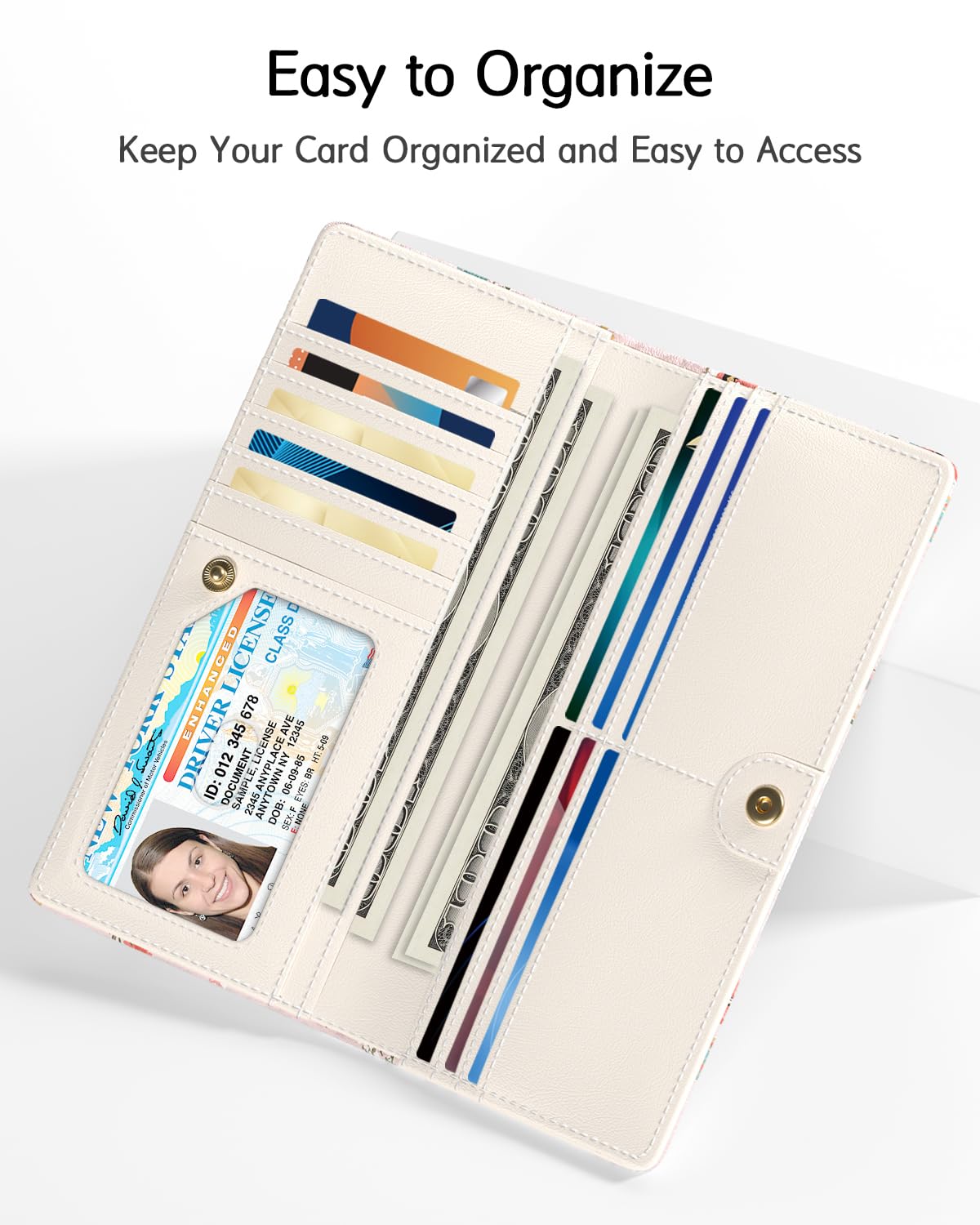 Nipichsha Womens Wallet, RFID Slim Wallets for Women, Thin Ladies Credit Card Holder Purse, Cute Leather Bifold Clutch Billfold with 11 Card Slots & ID Window, Abstract Boho Leaf