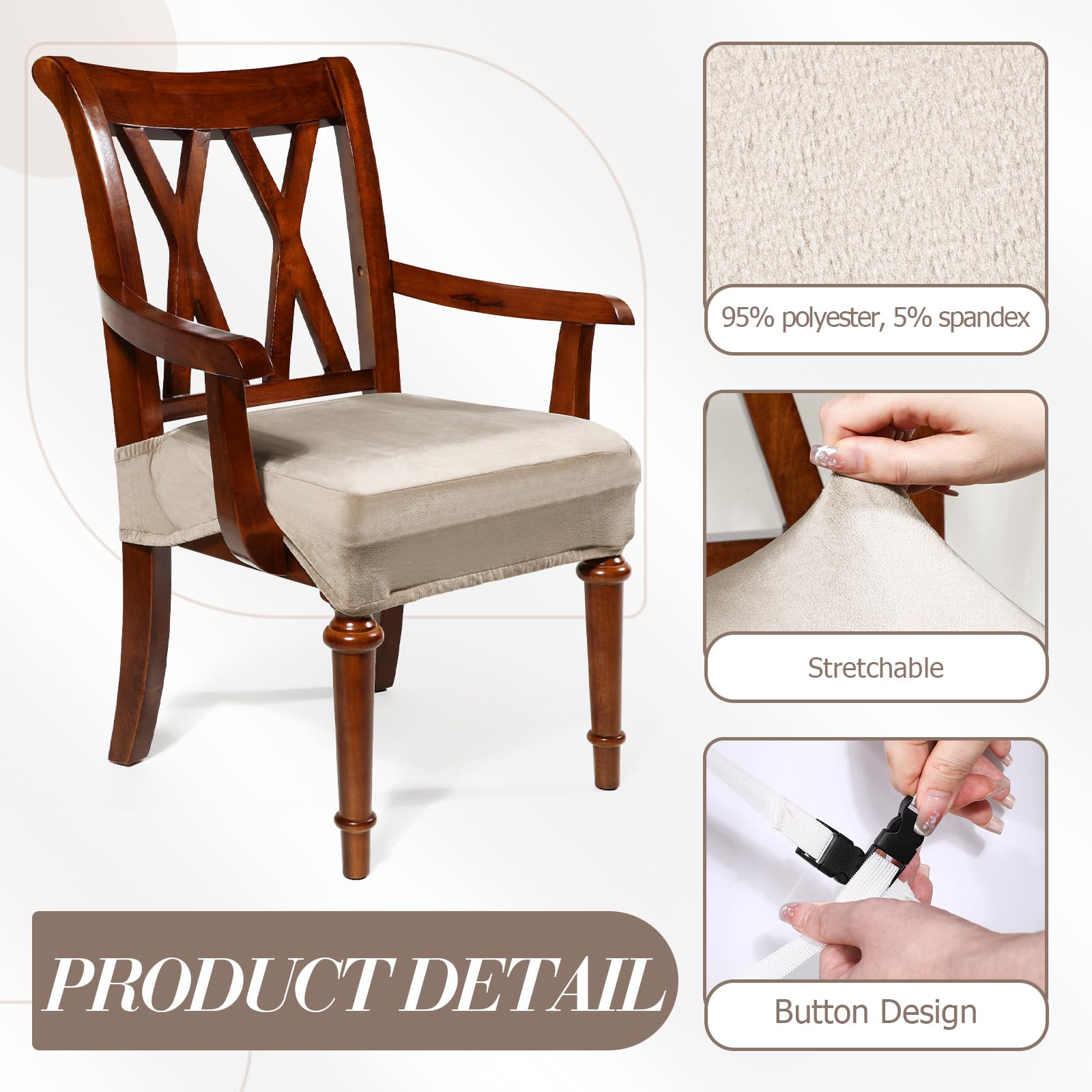 Havawish Large Dining Room Chair Seat Covers with Armrest Dining Chair Slip Covers Protectors(1 Pcs,Beige White)