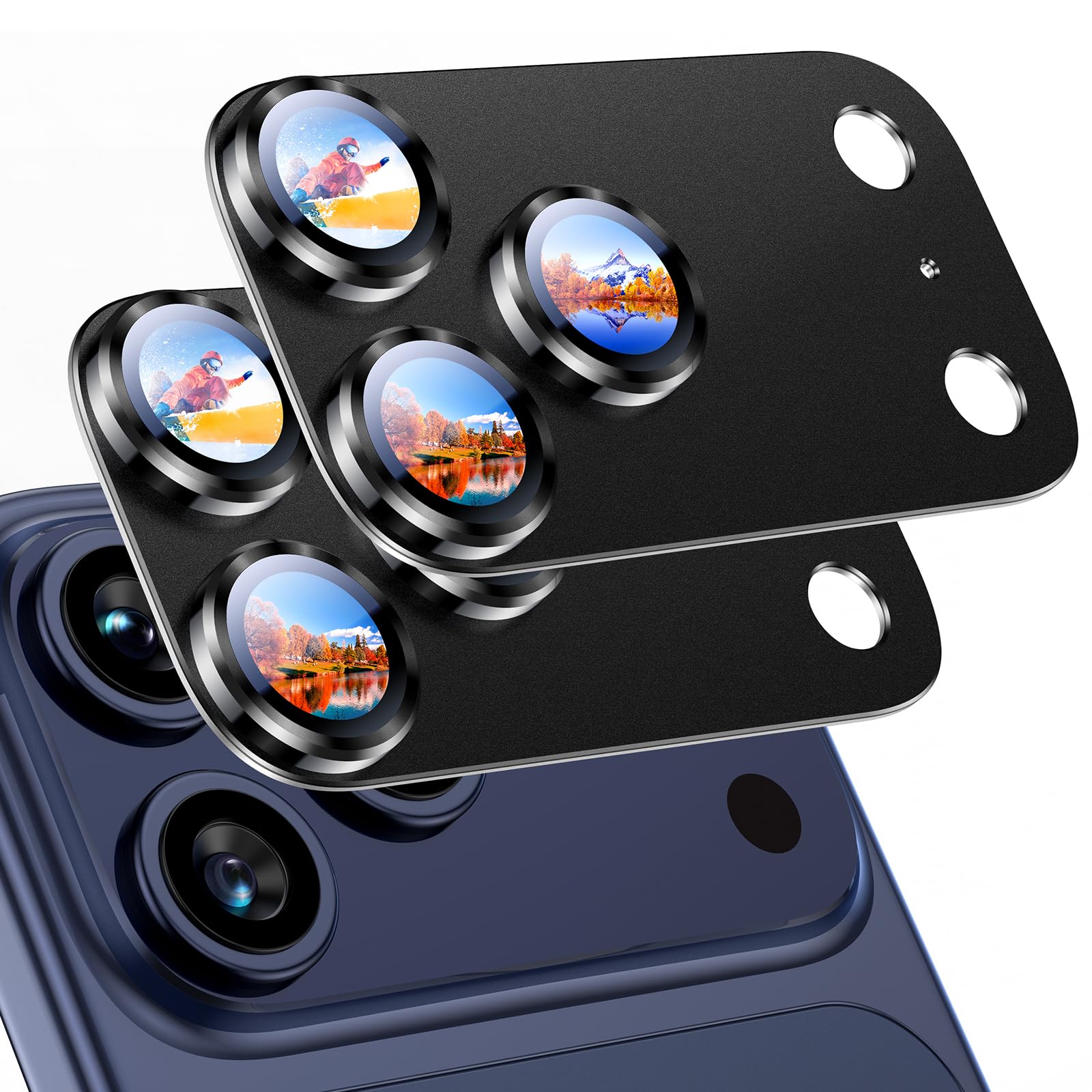 Uyiton Compatible with iPhone 17 Camera Lens Protector - [Not Easy to Break][Strong Adsorption][Case-Friendly] Metal Tempered Glass Rear Camera Screen Cover - Black