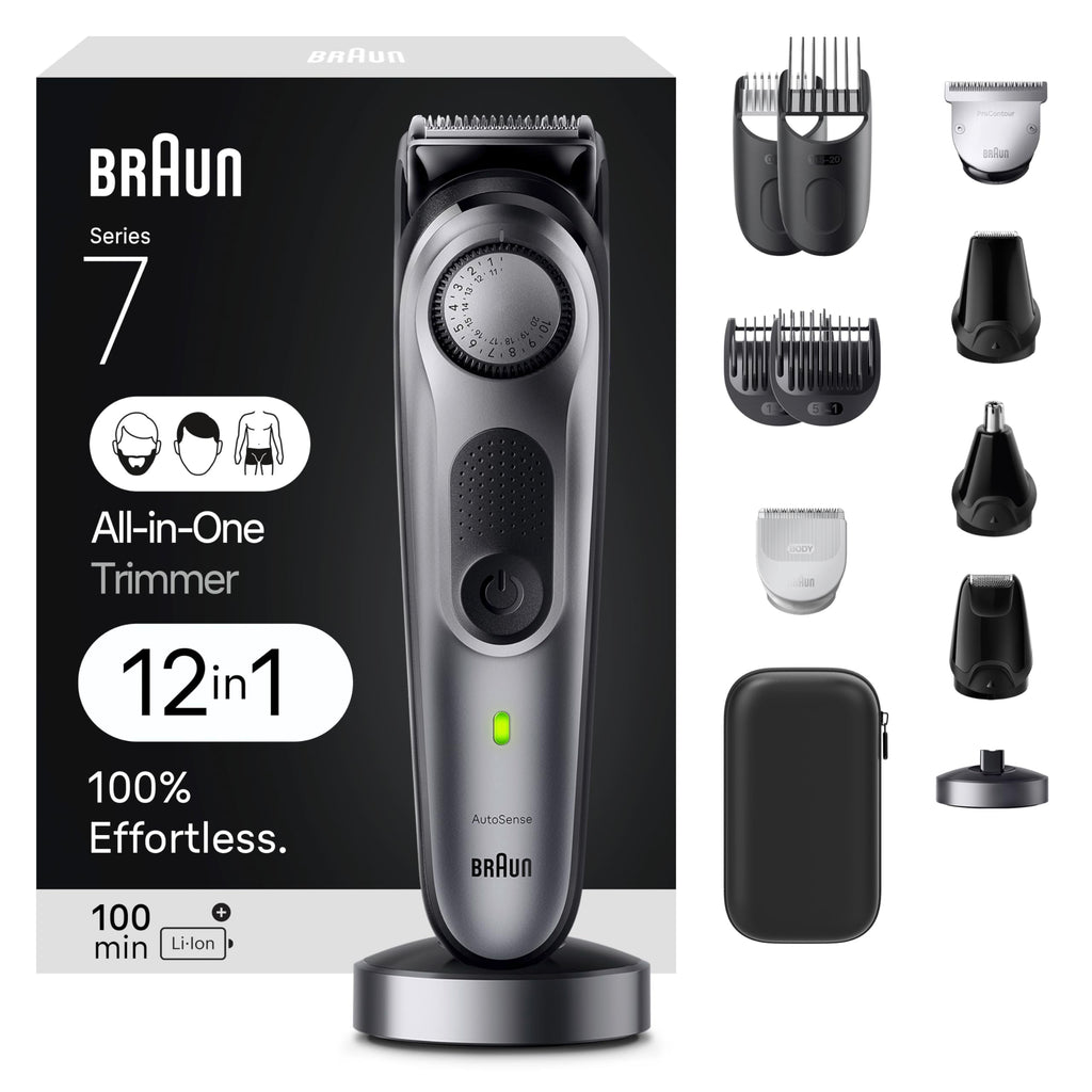 Braun All-in-One Style Kit Series 7 7410, 8-in-1 Trimmer for Men with Beard Trimmer, Body Trimmer for Manscaping, Hair Clippers & More, Sharpest Blade, 40 Length Settings, Waterproof