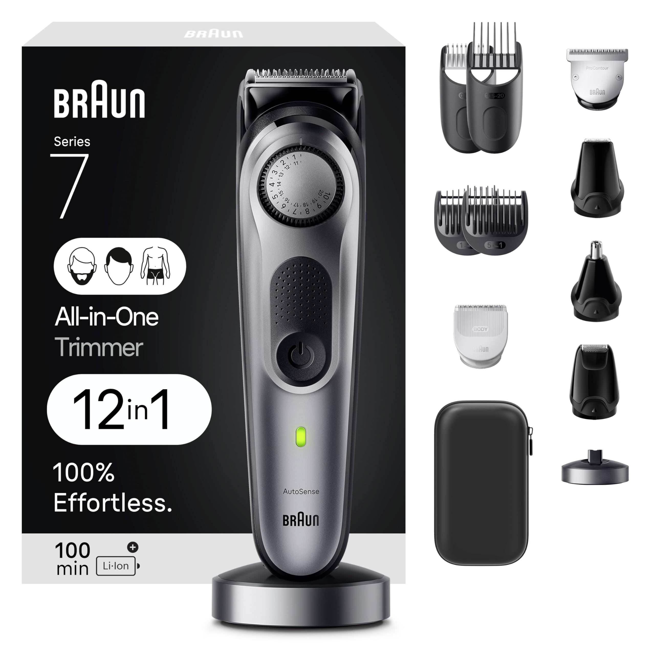Braun All-in-One Style Kit Series 7 7410, 8-in-1 Trimmer for Men with Beard Trimmer, Body Trimmer for Manscaping, Hair Clippers & More, Sharpest Blade, 40 Length Settings, Waterproof