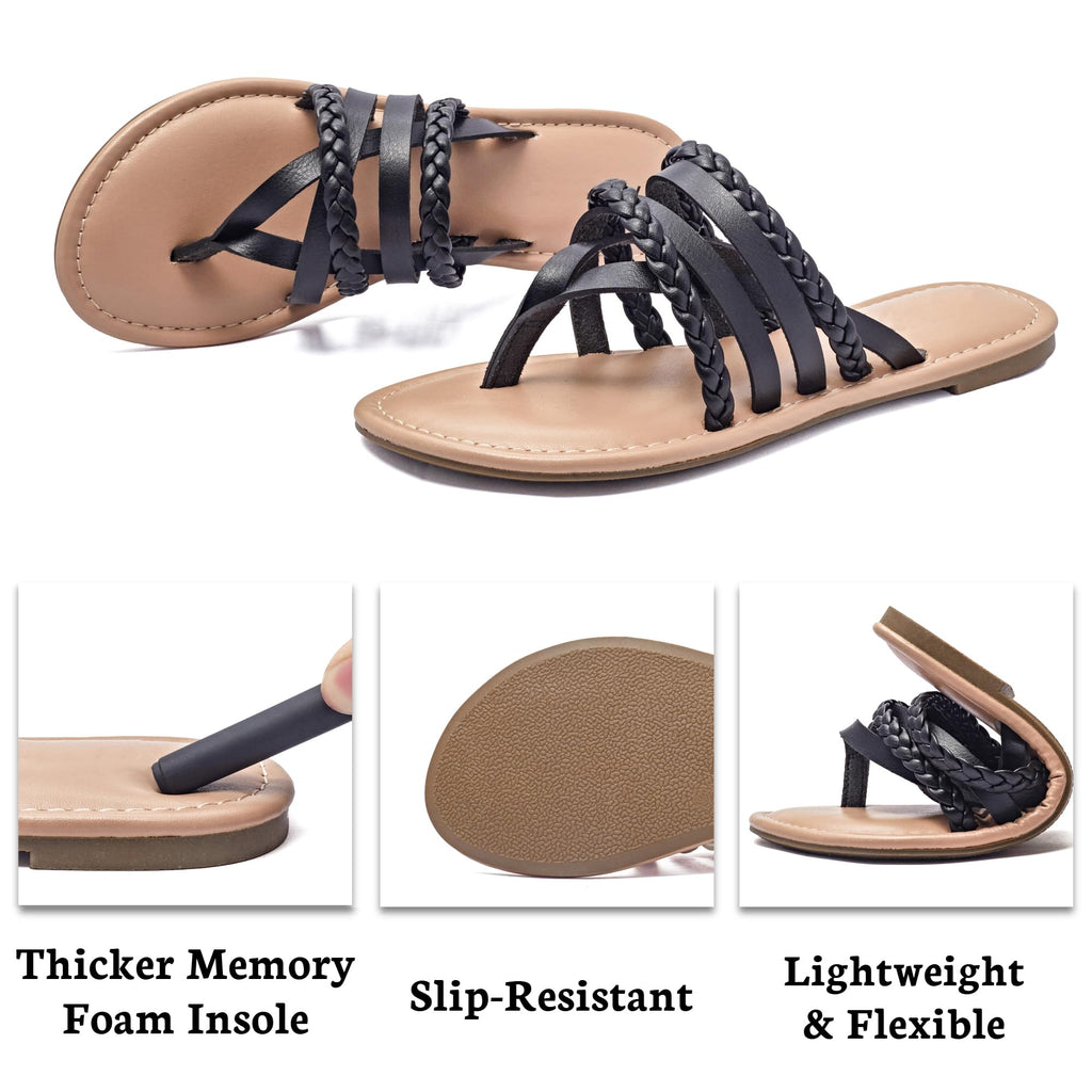 Ataiwee Women's Casual Flat Slide Sandals - Dressy Comfortable Criss Cross Strappy Summer Sandals,Open Toe Multi Strap Beach Flat Thong Sandals.