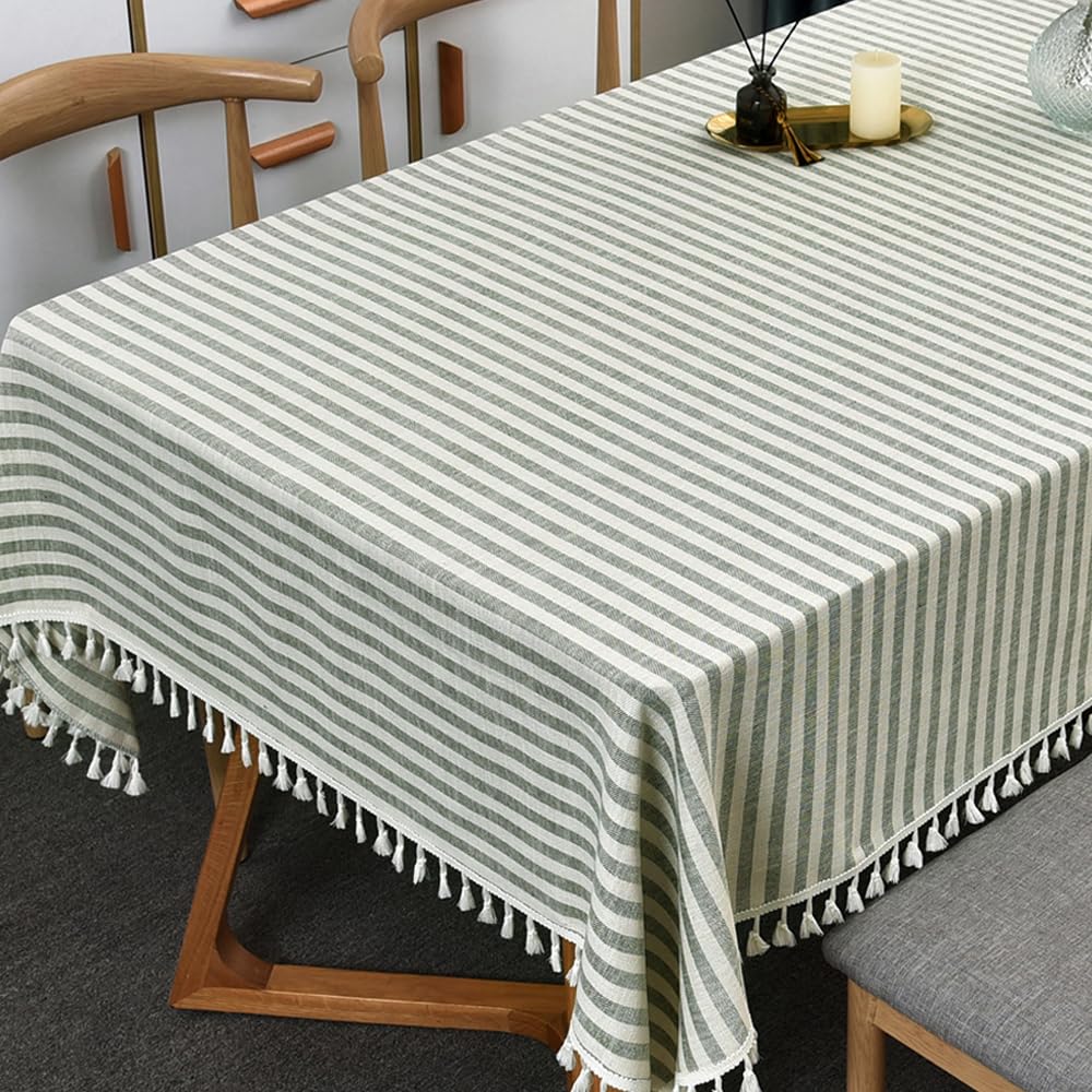TruDelve Cotton Table Cloth Square Tables Beige Striped Tablecloths Fall Outdoor Tablecloth for Picnic Table Cover (Beige,55"x55",Square)
