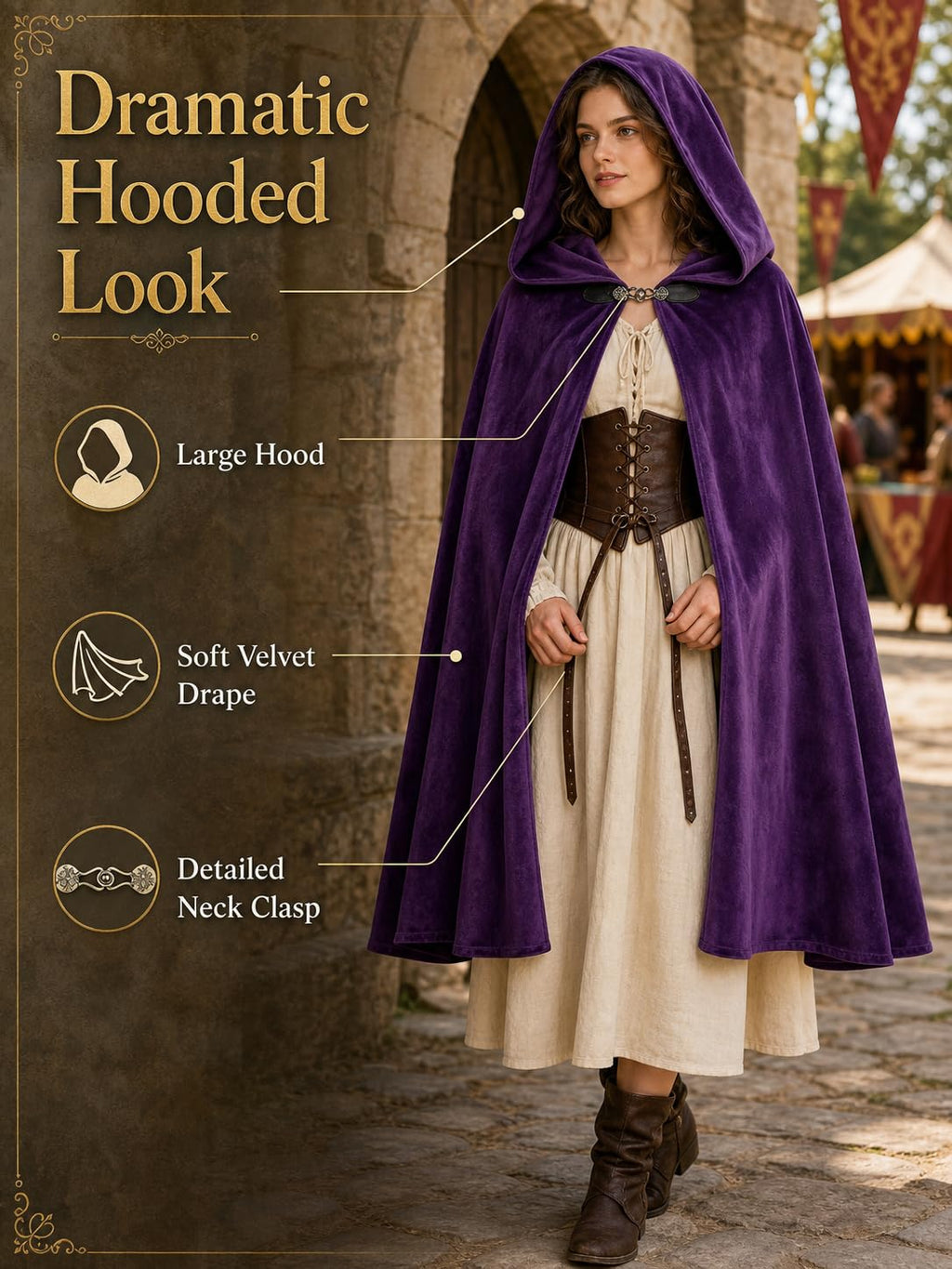 JEGERMIG Medieval Hooded Cloak Halloween Renaissance Costume