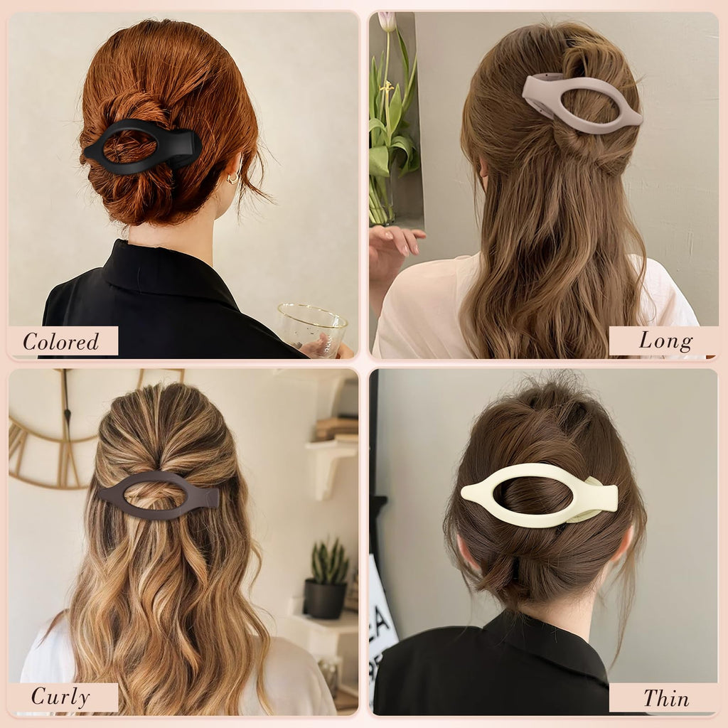 Obeoby 8 Pcs Flat Claw Clips for Women, Strong Hold French Flat Hair Clips for Thick Thin Hair Barrettes Accessories Round Large Medium (Tortoiseshell)