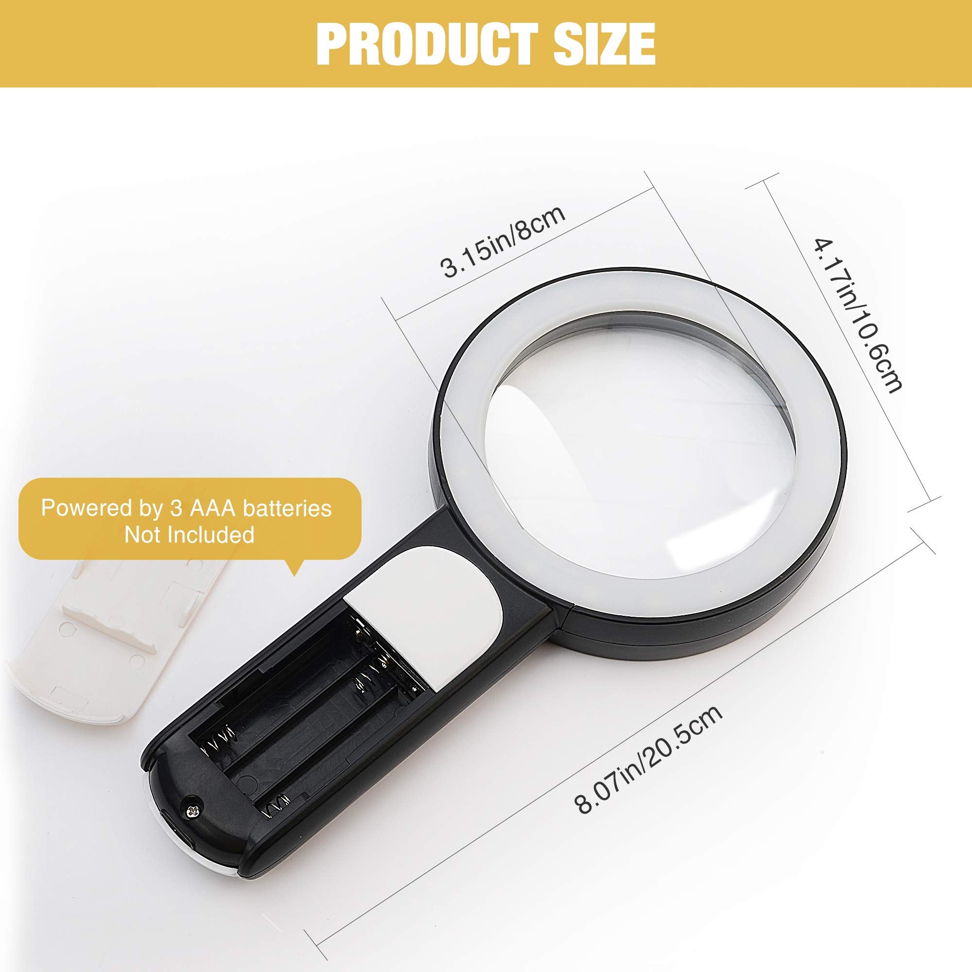 JMH Magnifying Glass with Light, Handheld Large Magnifying Glass 18LED Cold and Warm Light with 3 Modes, Illuminated Lighted Magnifier for Seniors Reading, Coins, Jewelry