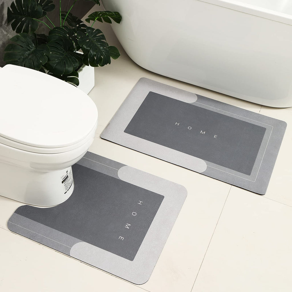 HelloTree 2Pcs Ultra Soft Napa Skin Bath Mat and U-Shaped Toilet Rug, Water Absorbent and Non Slip Shower Bath Rug for Bathroom, Tub and Shower - 20"x32"+20"x24", Blue