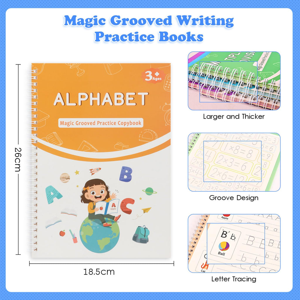 AALGO Large Magic Grooved Writing Practice Books- Reusable Handwriting Practice for Kids 8-10 - Preschool Workbook- Letter Tracing for Kids Ages 3-5