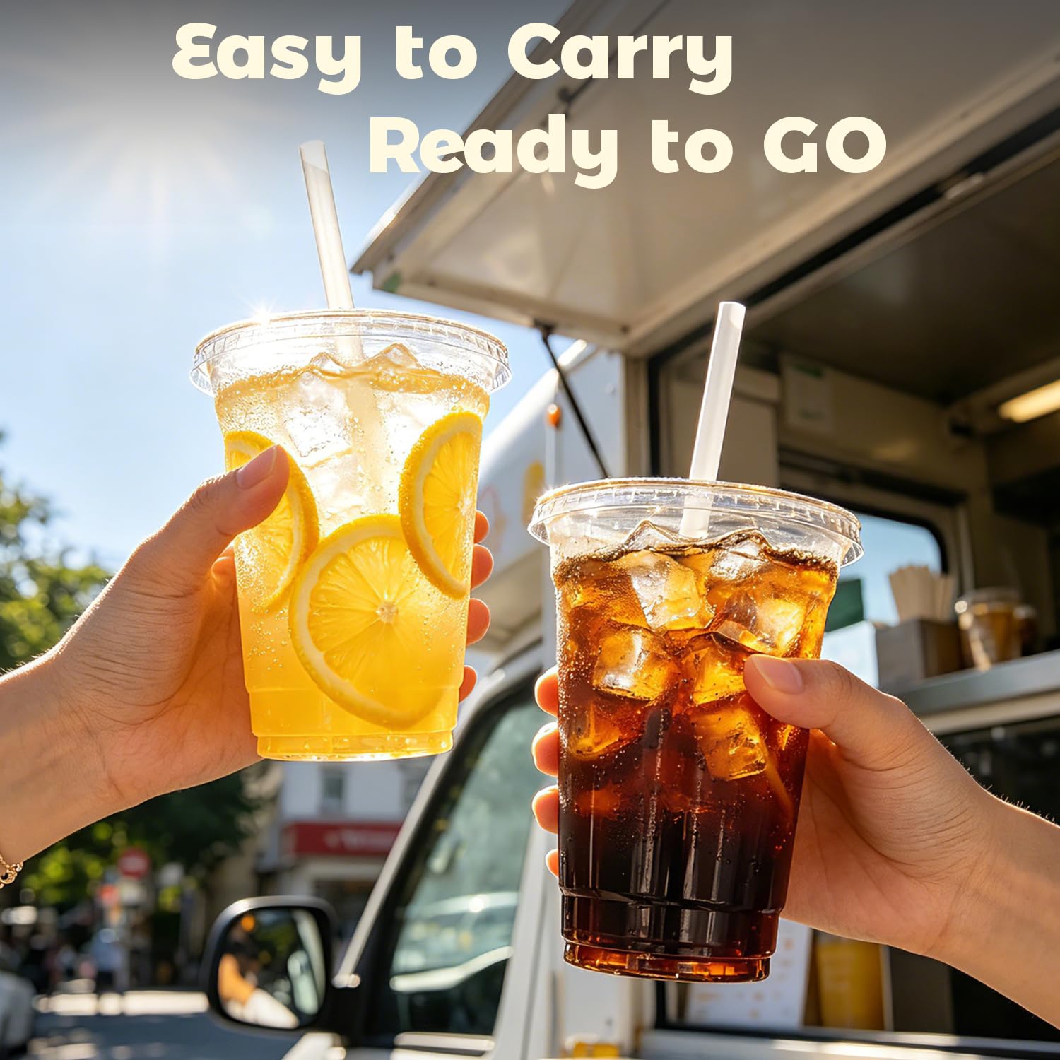 Charmount 50 Sets- 12 oz Clear Plastic Cups with Lids and Straws, Disposable To Go Cups for Cold Drinks, Iced Coffee, Milkshakes, Smoothies