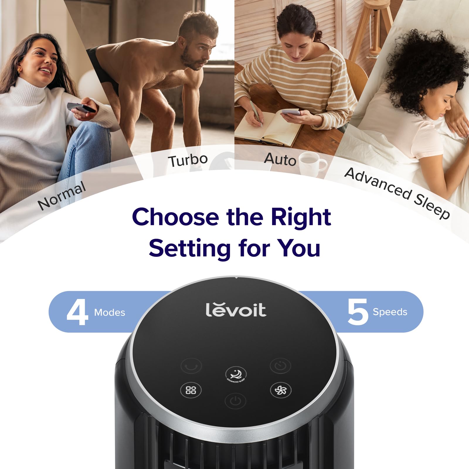 LEVOIT Tower Fan for Bedroom, 90° Oscillating Standing Fan with 28dB Quiet for Sleep, 25ft/s Velocity, 12H Timer, 5 Speeds 4 Modes, Remoter, Bladeless Room Fan for Home, Office, Indoor, 36 inch, White