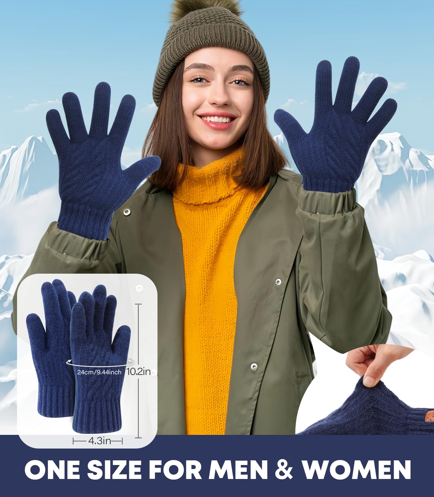 CHENMEI Winter Gloves for Men Women-Warm TouchScreen Cold Weather Gloves,Wool Knit Thermal Adults Gloves for Driving Texting