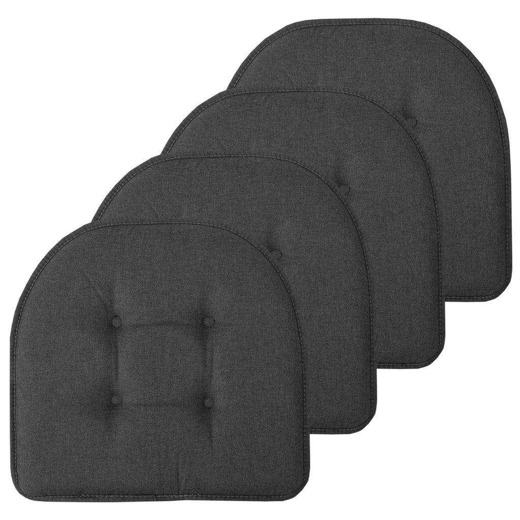 Sweet Home Collection Chair Cushion Memory Foam Pads Tufted Slip Non Skid Rubber Back U-Shaped 17" x 16" Seat Cover, 2 Count (Pack of 1), Black