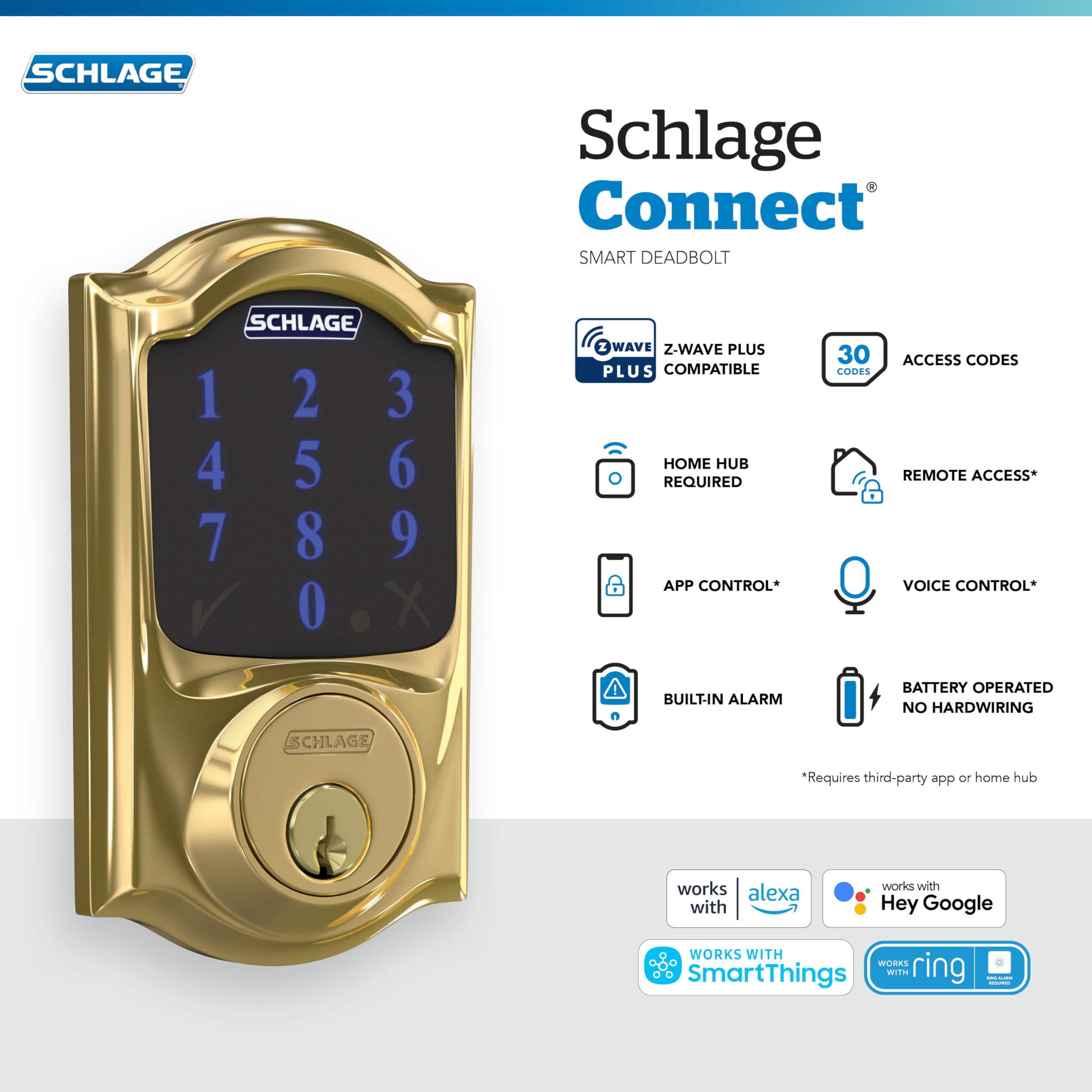 Schlage Connect Smart Deadbolt Lock with Touchscreen Keypad, Keyless Front Door Entry, Z-Wave Plus Compatible, Aged Bronze, BE469ZP CEN 716