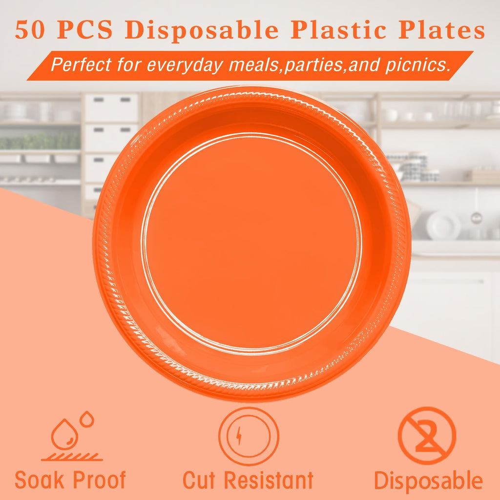 50 Pcs Black Plastic Plates, 10 Inch Black Plates, Black Party Plates Disposable for Birthday Weddings Fathers Day World Cup