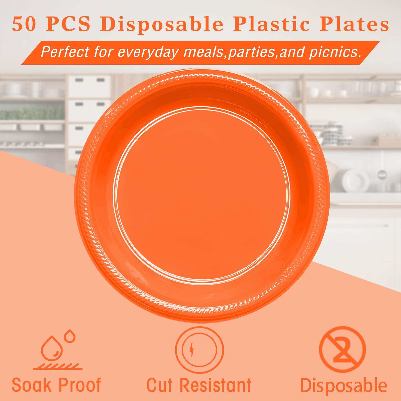 50 Pcs Black Plastic Plates, 10 Inch Black Plates, Black Party Plates Disposable for Birthday Weddings Fathers Day World Cup