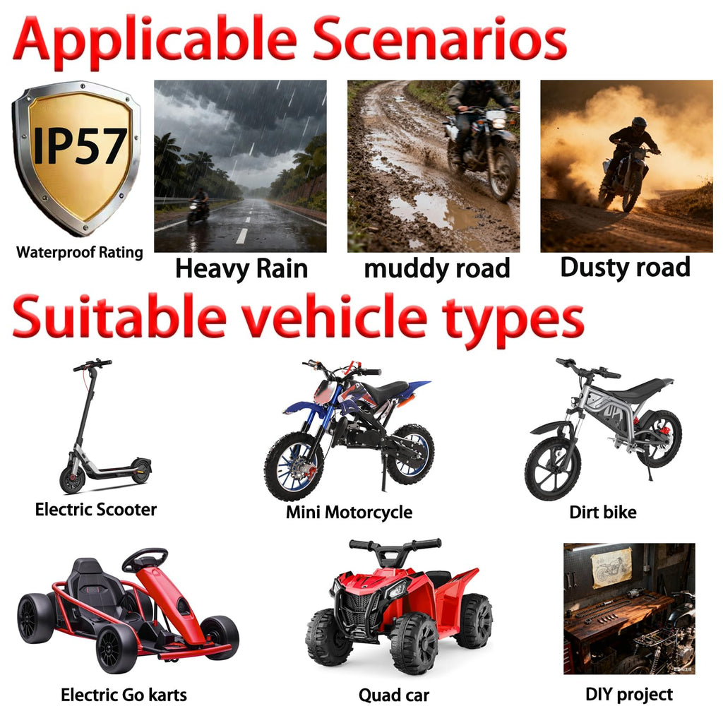 36V Motor Kit 1000W Electric Brushless DC Motor Kit 5.7N.M Go Kart Electric Motor 3100RPM Electric Dirt Bike Motor No Bracket BLDC Motor for Electric Scooter Ebike Controller Ebike Throttle with Key