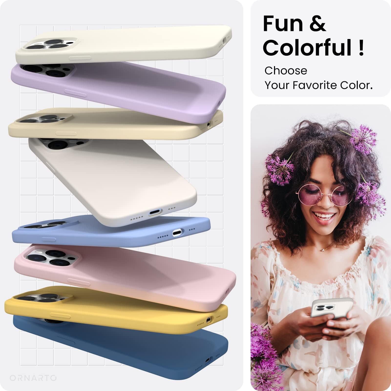 ORNARTO Compatible with iPhone 14 Pro Case 6.1, Slim Liquid Silicone 3 Layers Full Covered Soft Gel Rubber Phone Case Protective Cover with Microfiber Lining 6.1 inch-Baby Blue