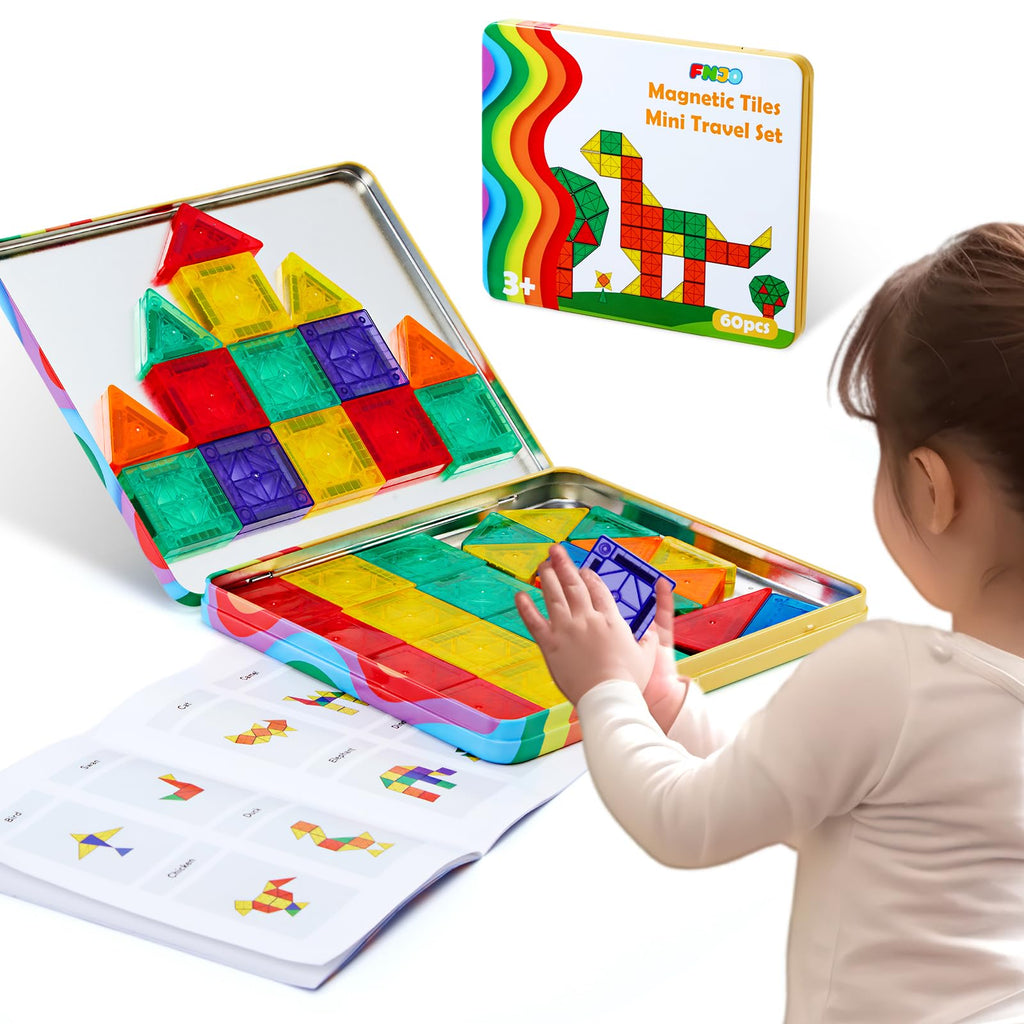 FNJO Magnetic Tiles, 110PCS Magnet Building Set, Magnetic Building Blocks, Construction STEM Learning and Playing Toys for Kids, Montessori Toy for Preschool Boys Girls