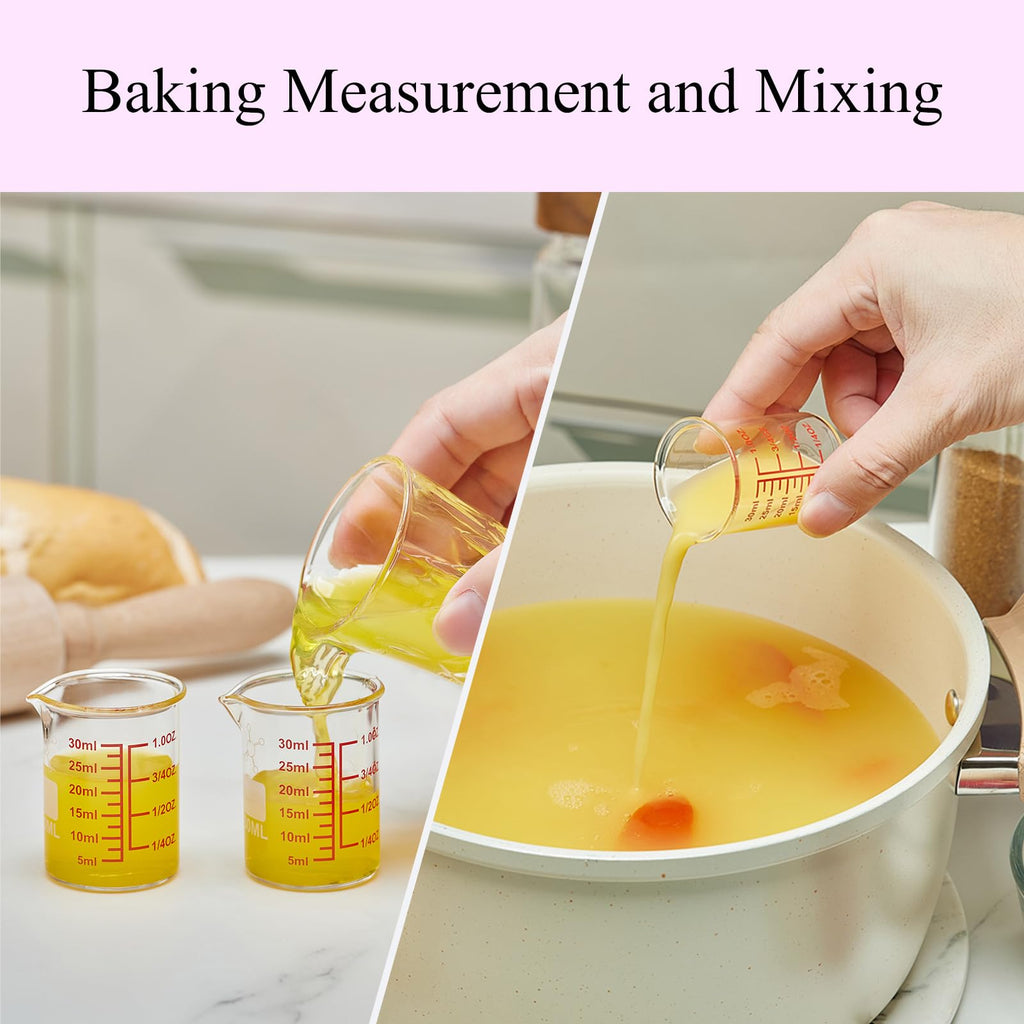 High Borosilicate Glass Measuring Cup-V-Shaped Spout，Glass Measuring Beaker for Kitchen or Restaurant, Easy to Read, 30 ML (1 Oz)-Pack of 2