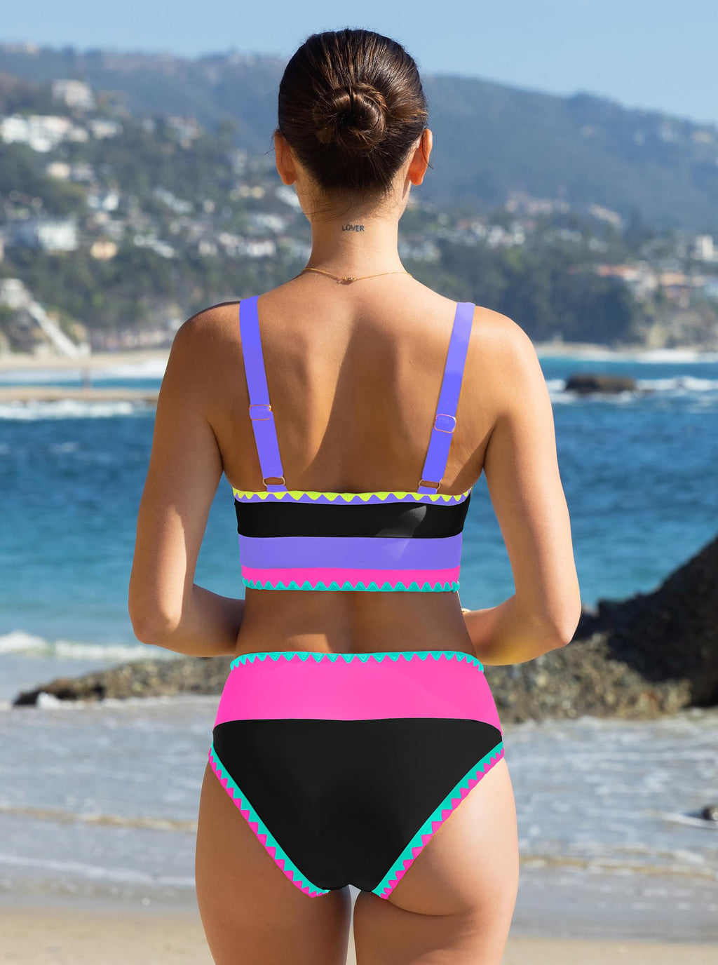 popvil High Waisted Bikini Sets for Women Tummy Control Swimsuits 3 Piece Bathing Suits Neon Swimwear with Skirt 2026