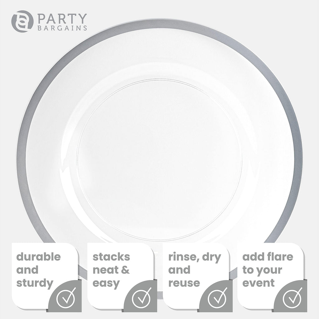 PARTY BARGAINS 13-Inch Charger Plates - 96 Pack, Clear Gold Rim, Heavy-Duty Disposable Chargers for Elegant Dining - Ideal for Weddings and Formal Events