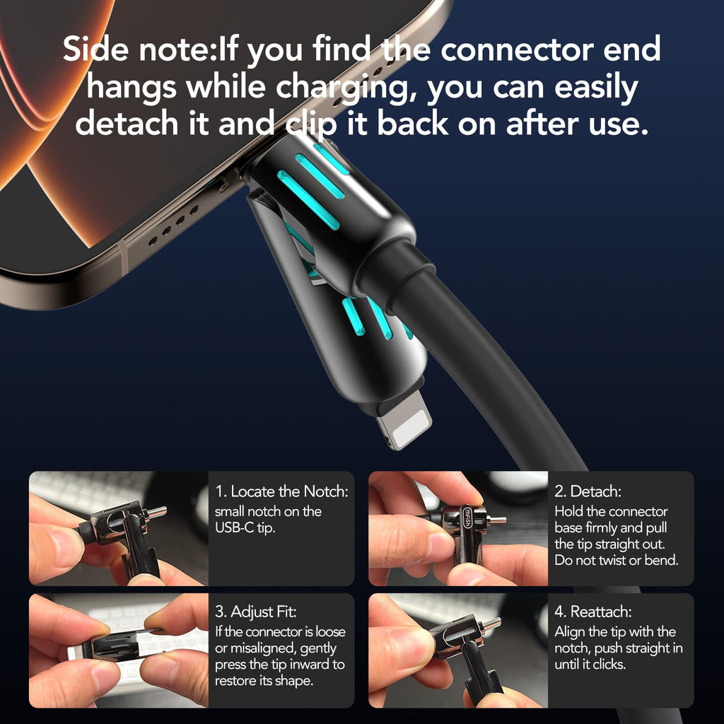MFish 4-in-1 USB Charging Cable with Carrying Case, 240W Fast Charger Cord, USB-A & Dual USB-C to USB-C/Lightning, for iPhone 17/16/15/14, iPad, MacBook & More(Black, 3.3FT)