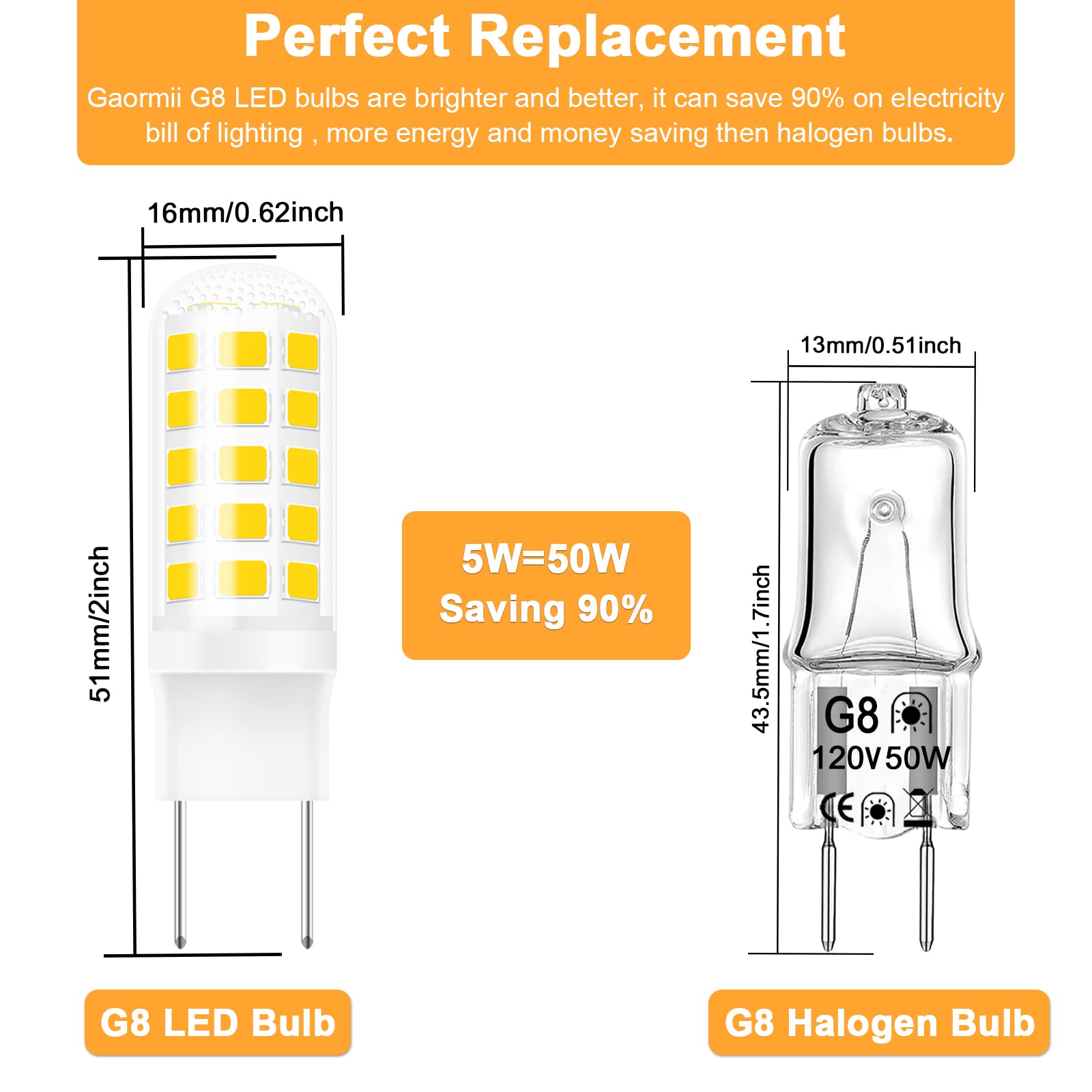 G8 LED Bulb 3W, WB25X10019 Halogen Bulb 20W Replacement for GE Microwave Oven Light, T4 JCD Type G8 Bi-Pin Base, 120 Volt, Daylight White 6000K, 2-Pack